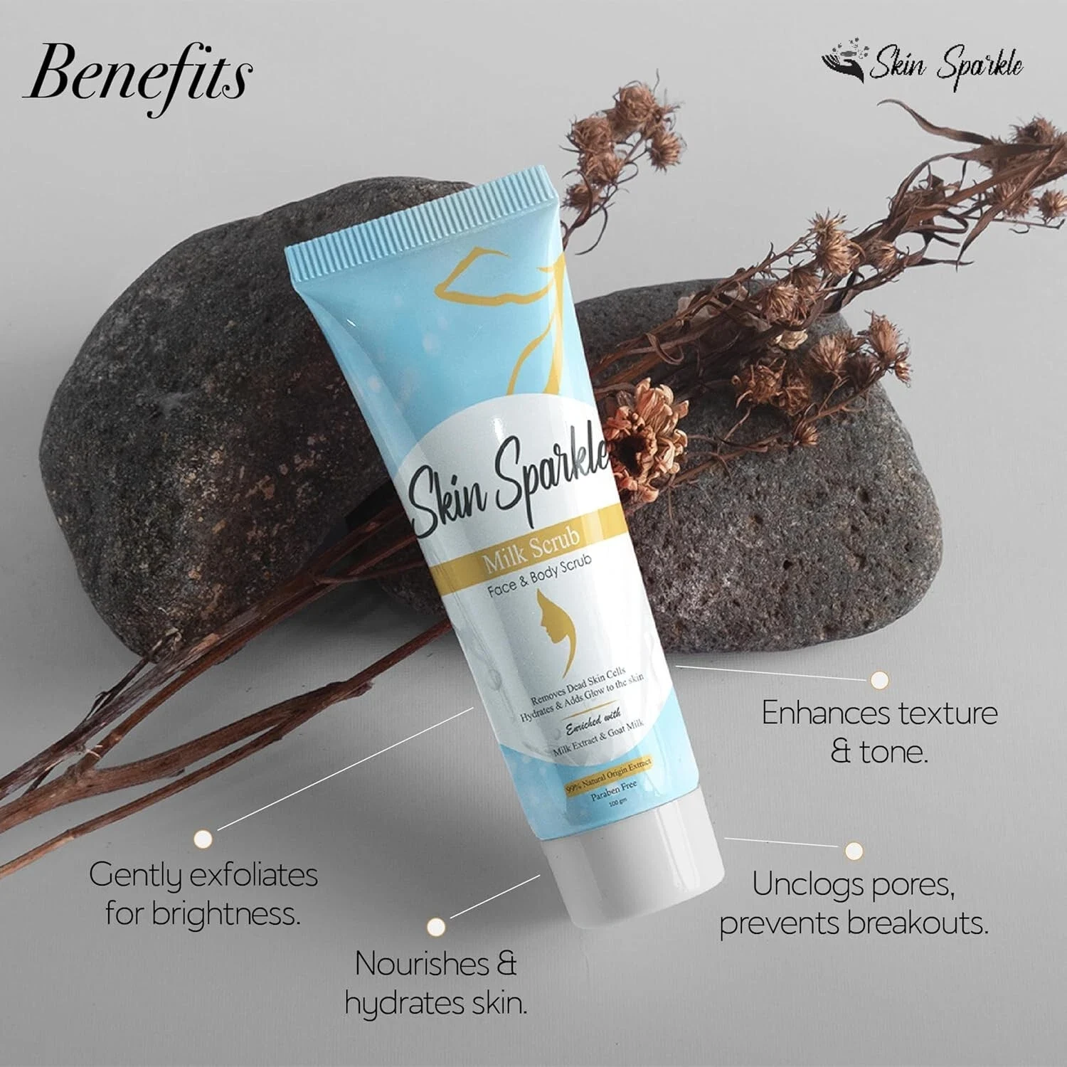 Skin Sparkle Face & Body Milk Scrub For Removes Blackhead & Dead Skin Cells 100G thumbnail