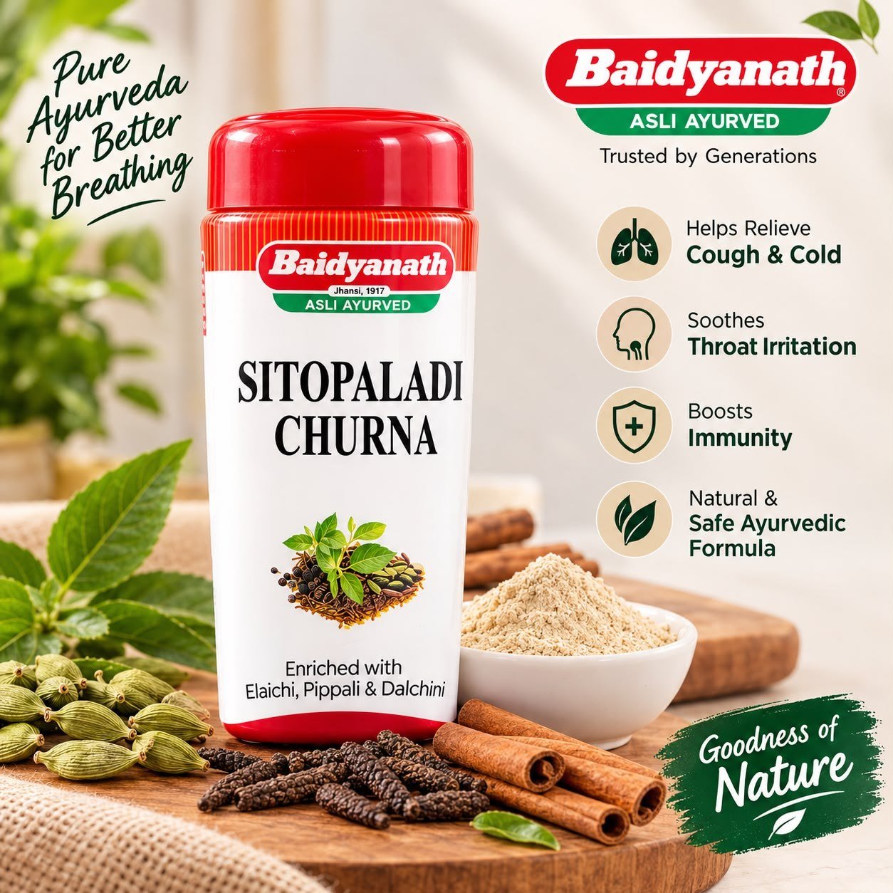 Baidyanath Sitopaladi Churna Enriched with Elaichi, Pippali & Tvaksiri -120g thumbnail