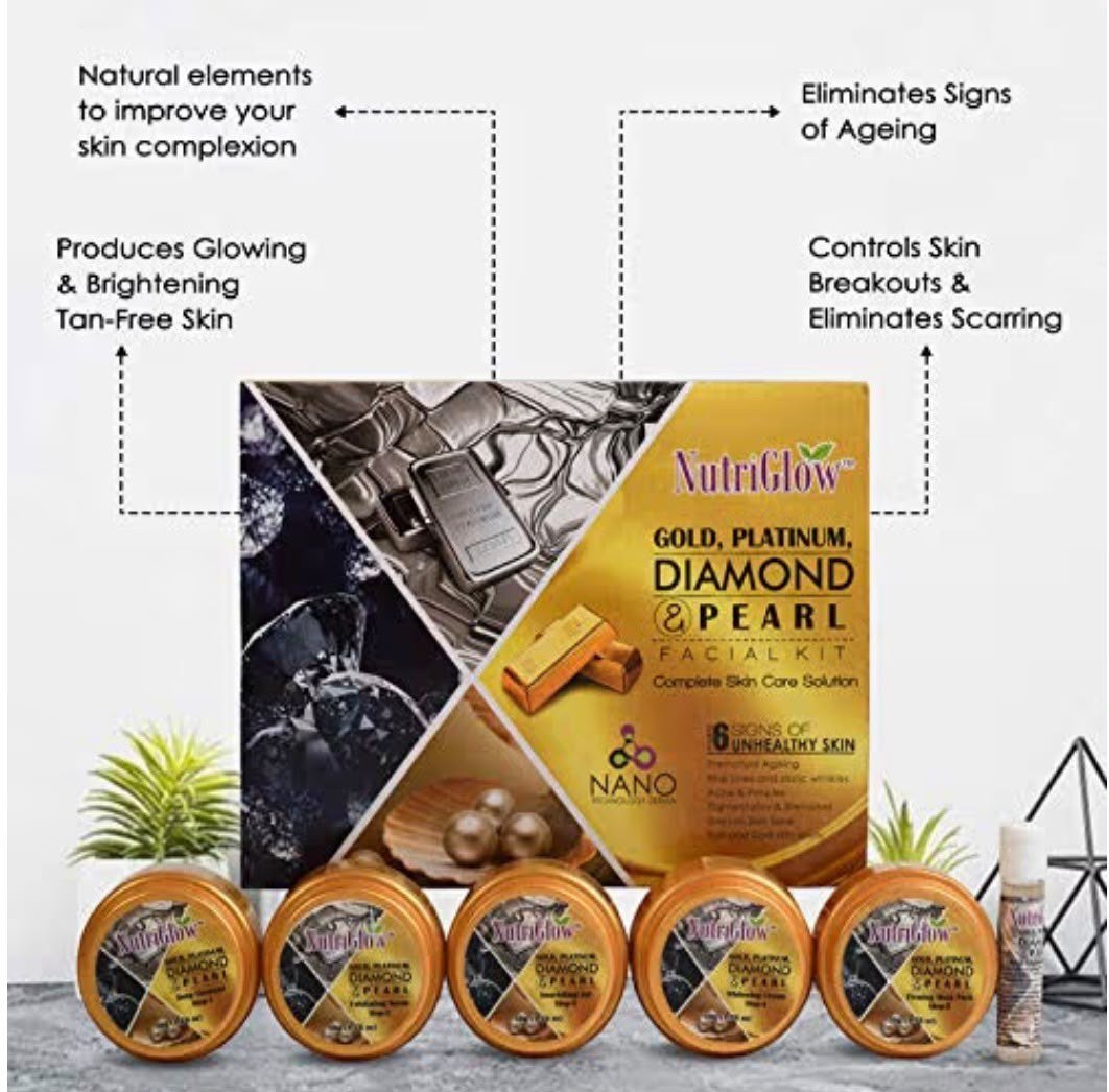 NutriGlow Platinum Diamond Gold and Pearl Facial Kit 6-Pieces Skin Care Kit for Women, 250 Gm+10Ml thumbnail