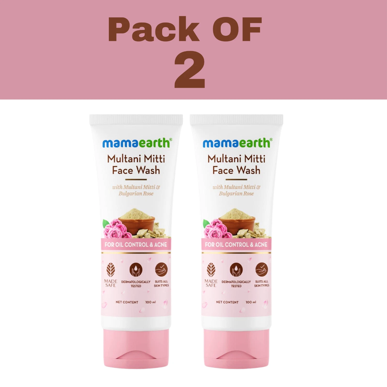 Mamaearth Multani Mitti Face Wash with Multani Mitti & Bulgarian Rose 2X100ml