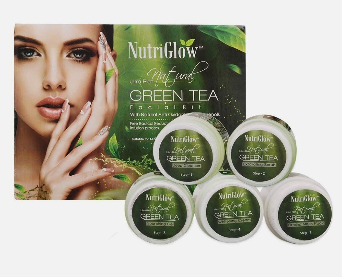NutriGlow Green Tea Facial Kit 5-Pieces Skin Care Set For Deep Cleansing 250gm