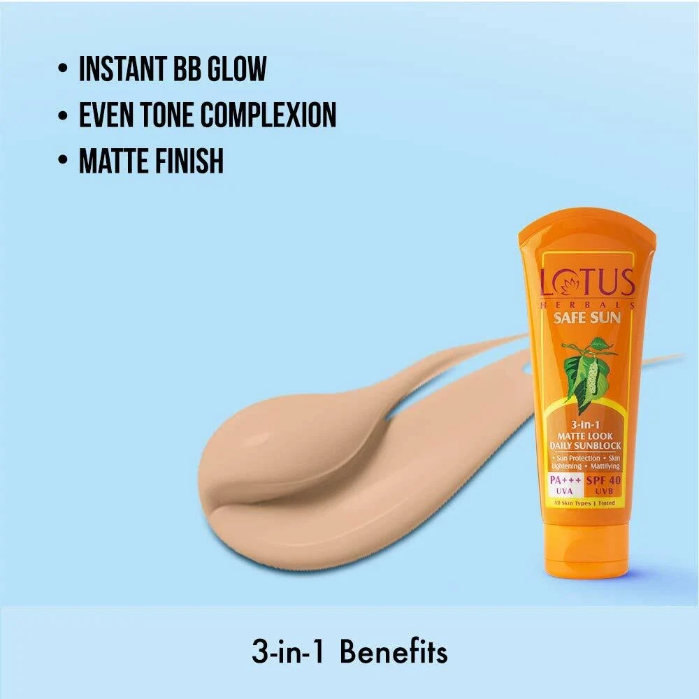 Lotus Herbals Safe Sun 3-In-1 Matte Look Daily Sunblock SPF-40 100g thumbnail
