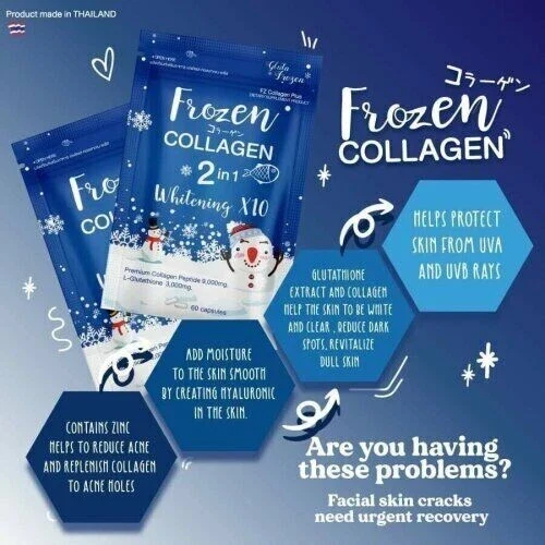 New Frozen Collagen, 2 in 1 Whitening x 10 with L-Glutathione 60 capsules thumbnail