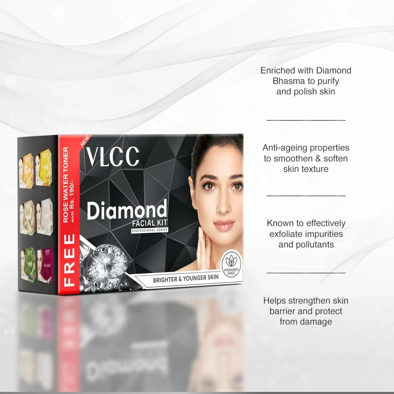 VLCC Diamond Facial Kit + Free Rose Water Toner 300gm ( Salon Series ) thumbnail