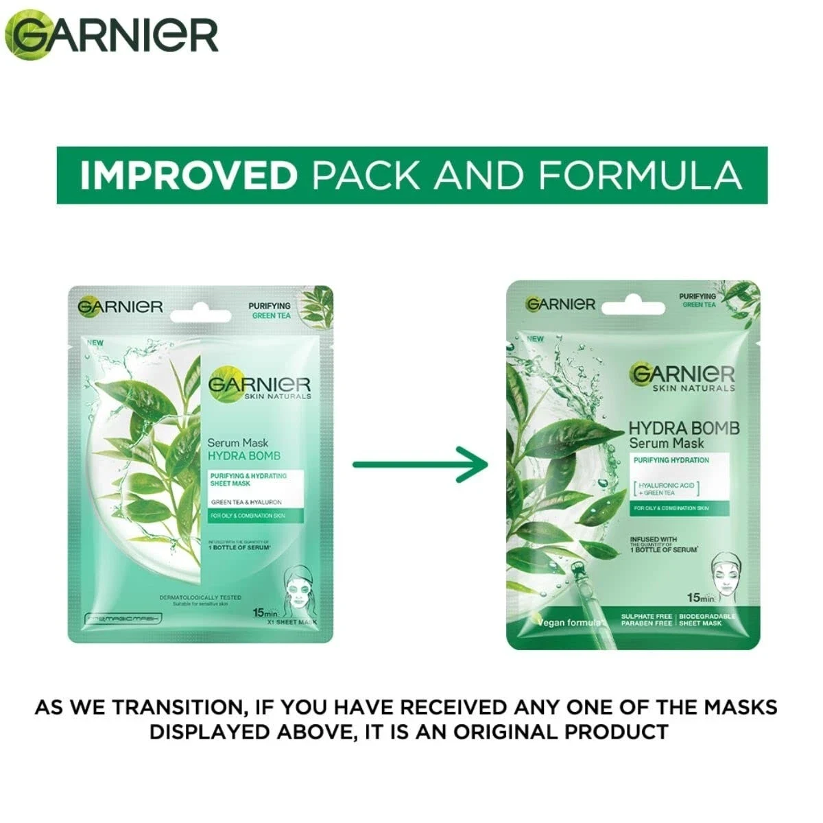 Garnier Skin Naturals Hydra Bomb Serum Mask With Green Tea For Pore Reducing 28g thumbnail