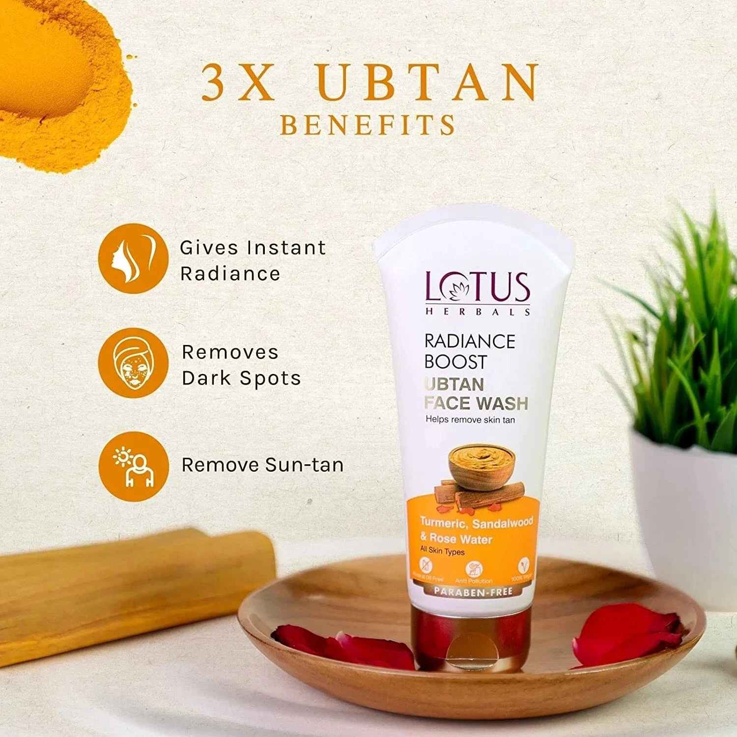 Lotus Herbals Radiance Boost Ubtan Face Wash Duo with Turmeric, Sandalwood 100g thumbnail