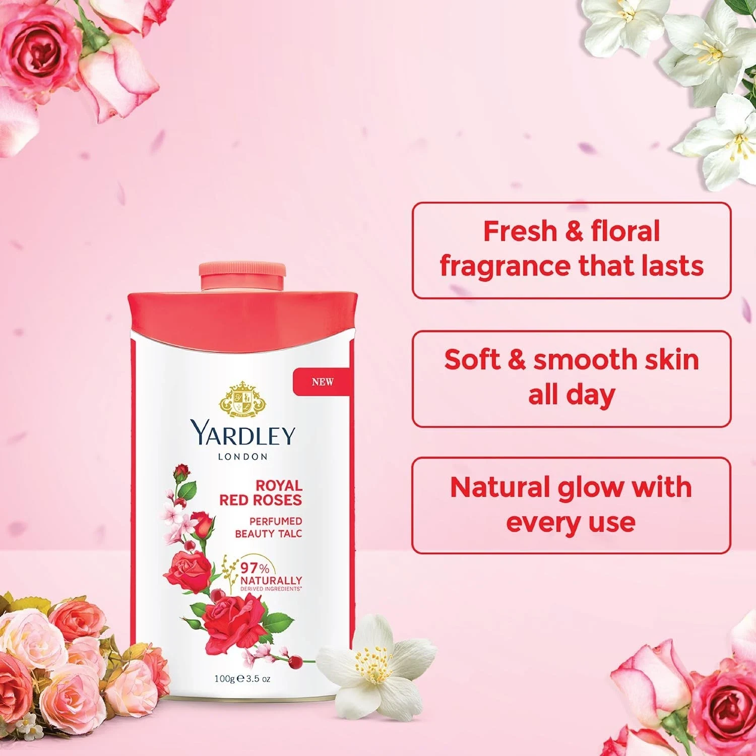 Yardley London Royal Red Rose Talc Satin-Smooth Skin's Beauty For Women 250g thumbnail