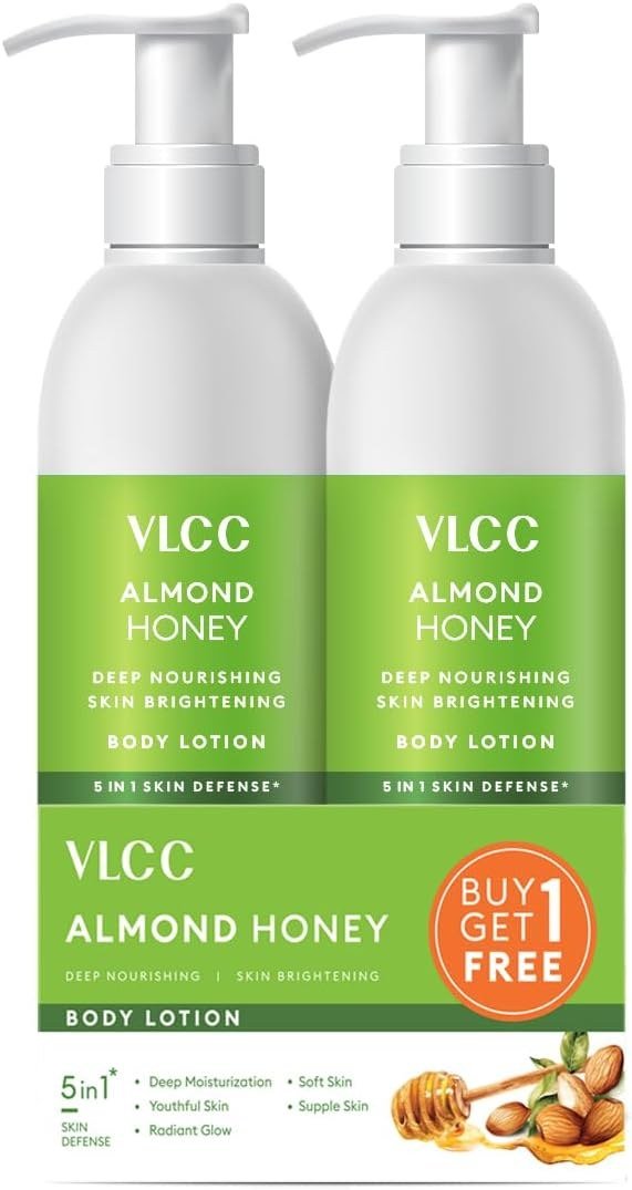 VLCC Almond Honey Deep Nourishing & Skin Brightening Body Lotion -350ml+350ml- Buy One Get One - Deep Nourishment, Glowing & Youthful Skin.