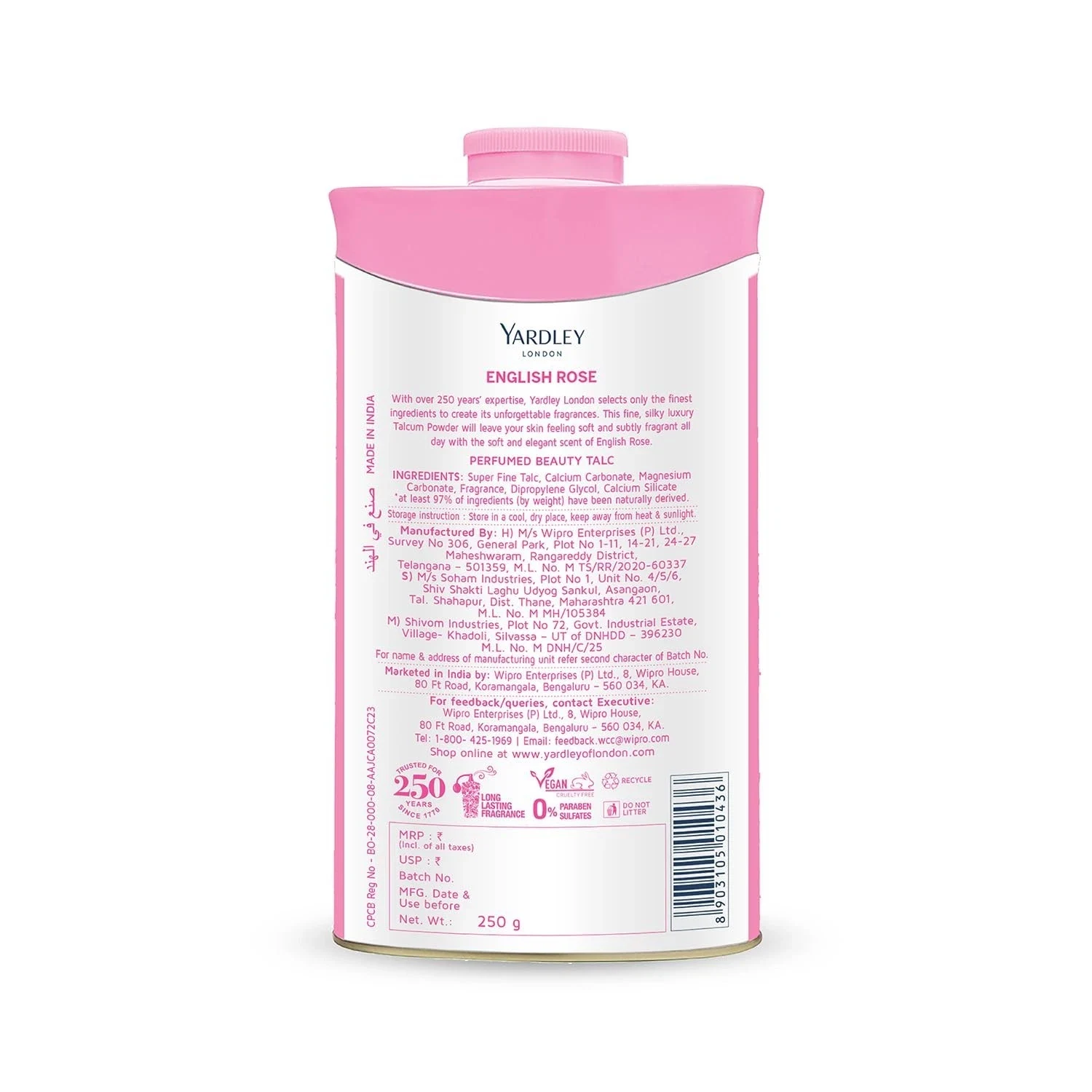 Yardley London English Rose Perfumed Talc For Women With Fresh Feel All Day 250g thumbnail
