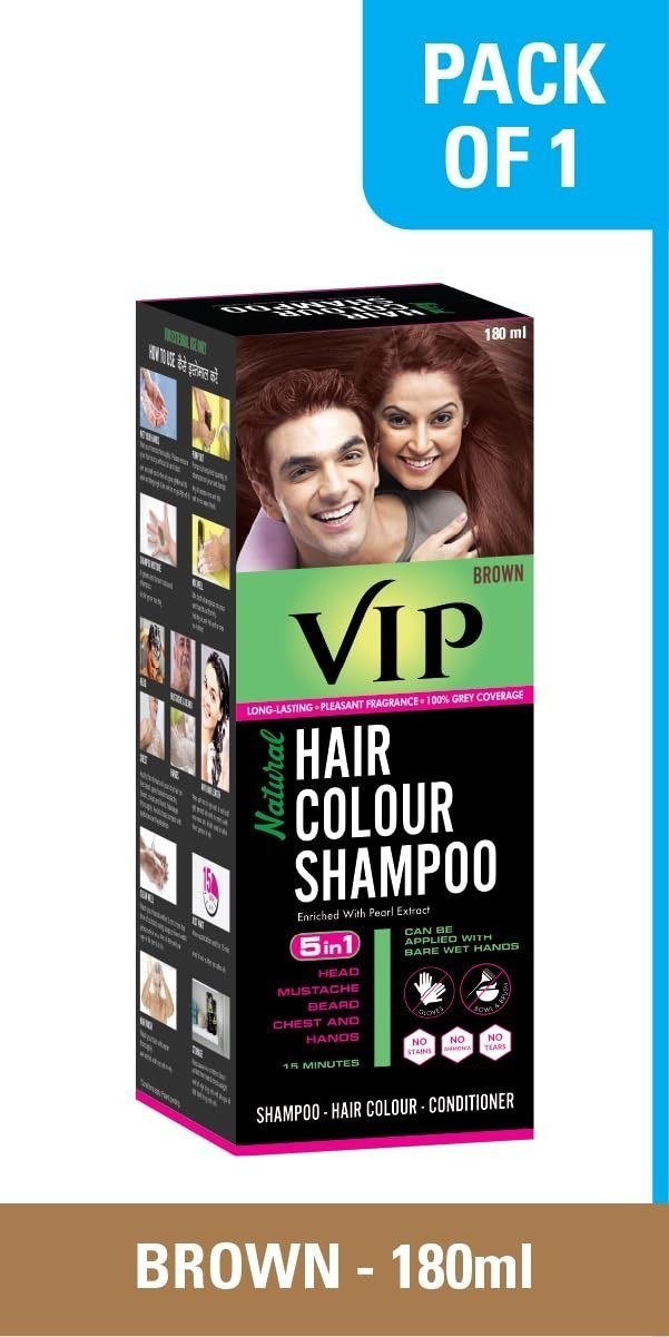 VIP Natural Hair Colour Shampoo For Covers Grey Hair Cleanser & Condition 180ml thumbnail