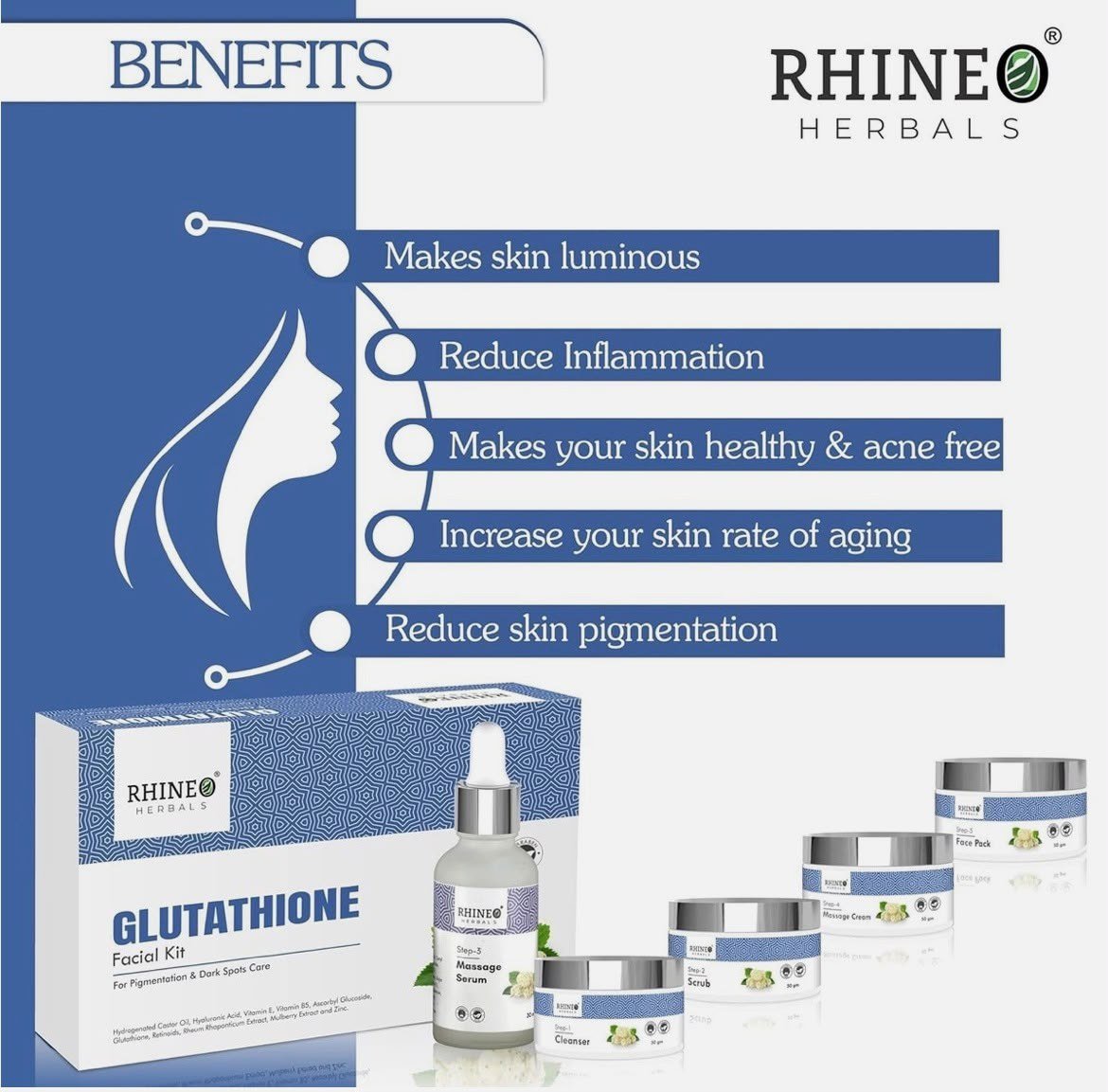 RHINEO HERBALS Glutathione Facial Kit For Glowing Brightening & Blemish Skin thumbnail
