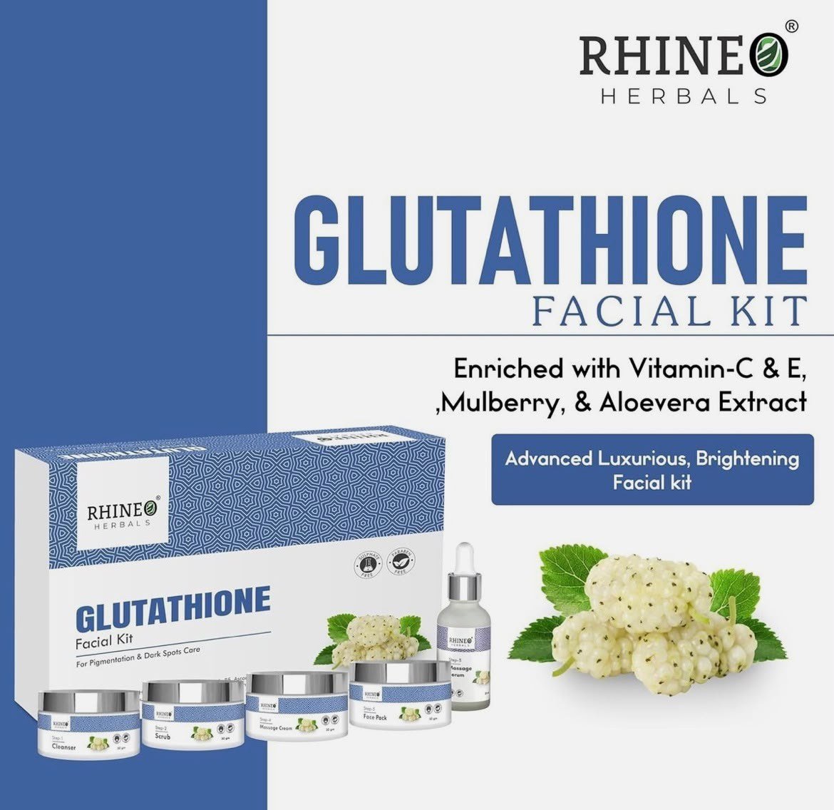 RHINEO HERBALS Glutathione Facial Kit For Glowing Brightening & Blemish Skin thumbnail