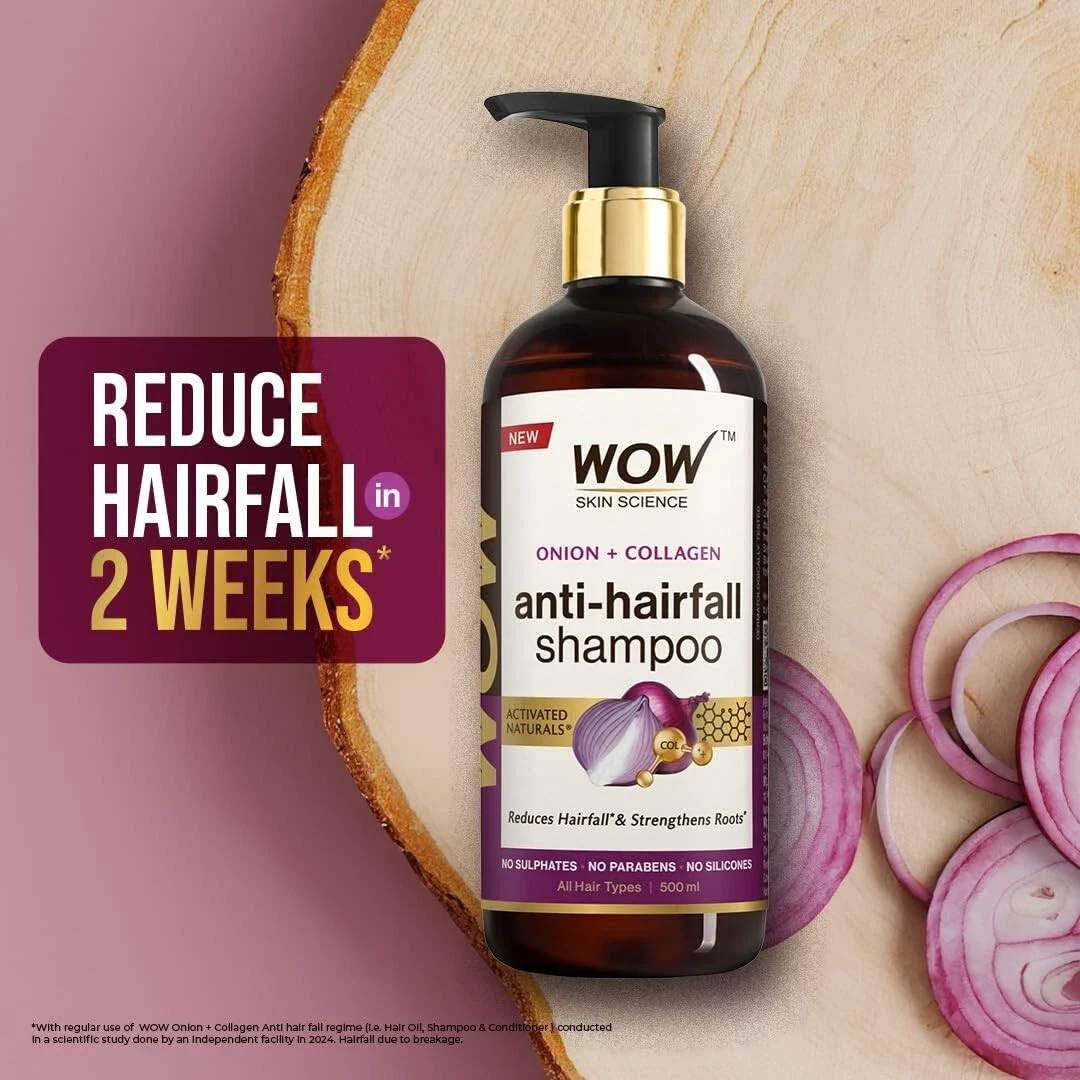 WOW Skin Science Onion & Collagen Anti-Hairfall Shampoo Reduces Hairfall 500ml thumbnail