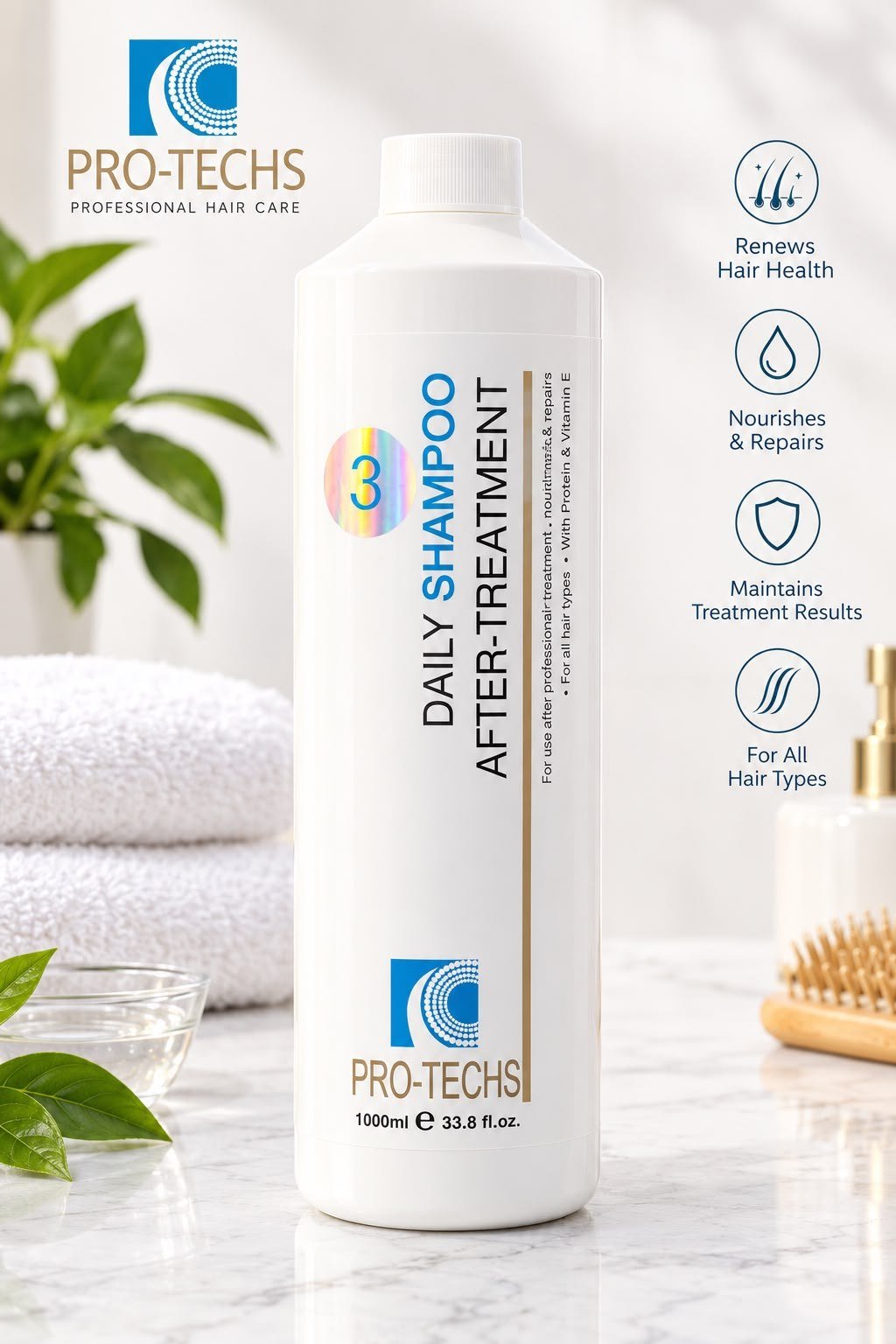 PRO-TECHS Keratin Shampoos for Hair Loss Care (Step 3) 1000ml 33.8 Fl. Oz