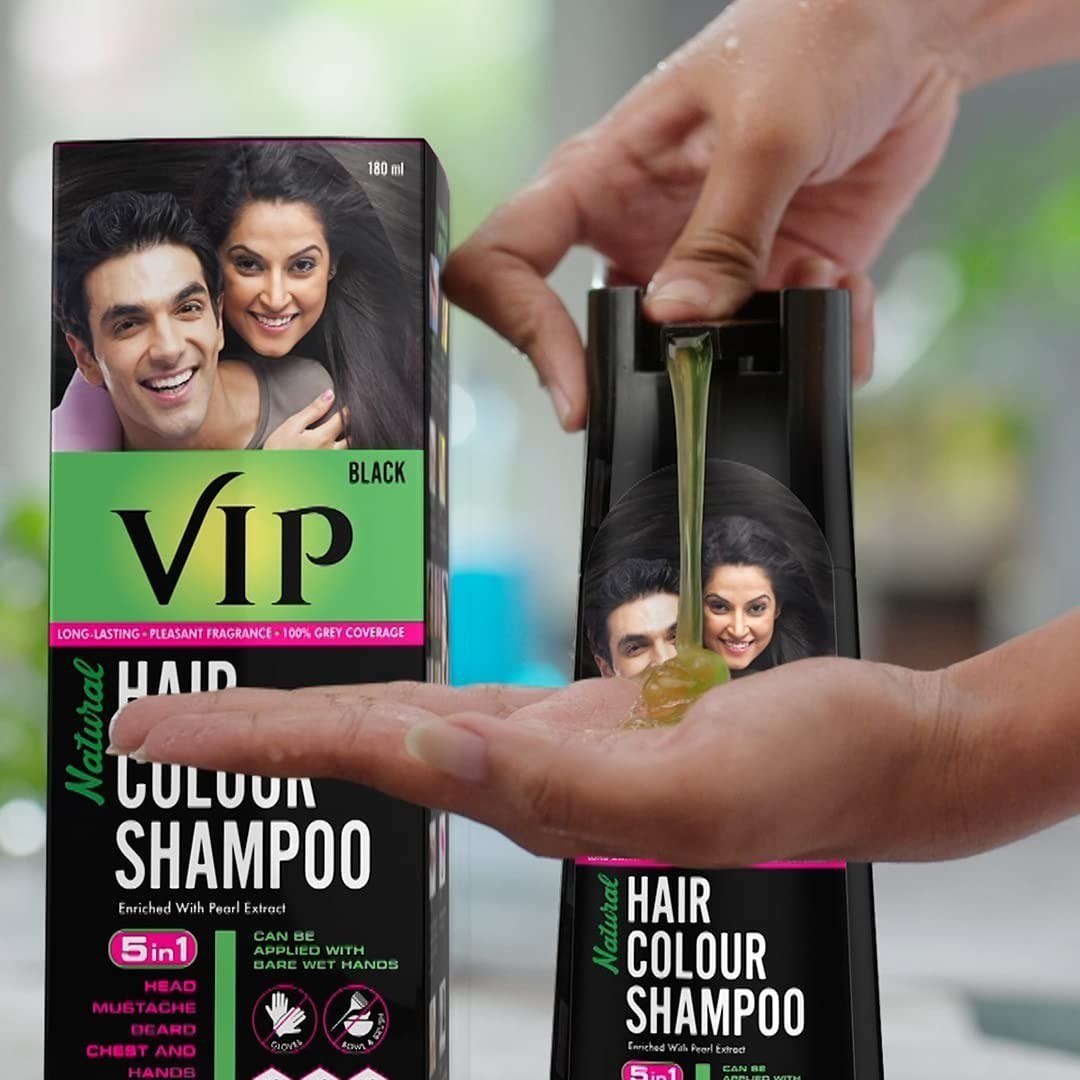 VIP Hair Colour Shampoo For Black Hair With 100% Grey Hair Coverage 180ml thumbnail