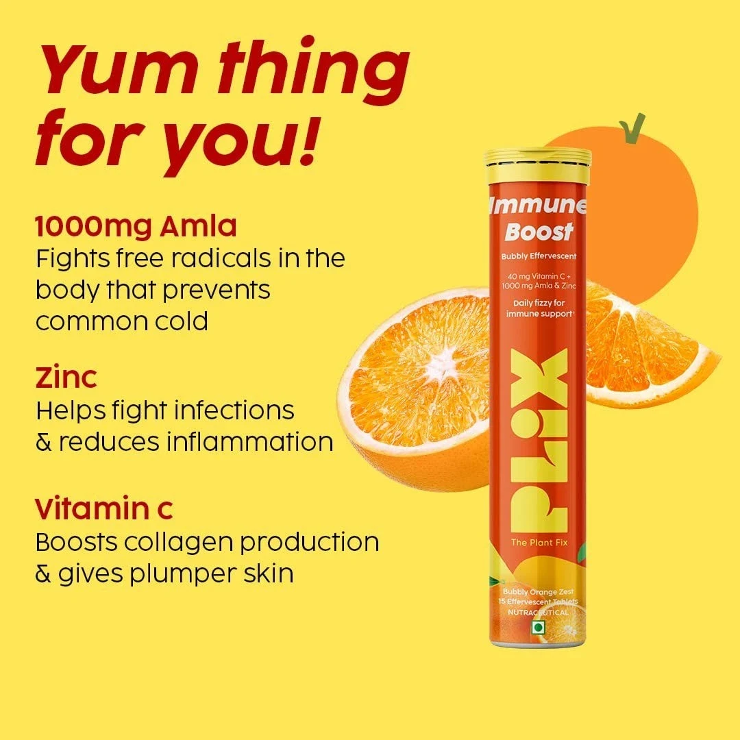 PLIX Vitamin C Immunity Booster Effervescent Tab Helps Improve Energy Mood 15Tab thumbnail