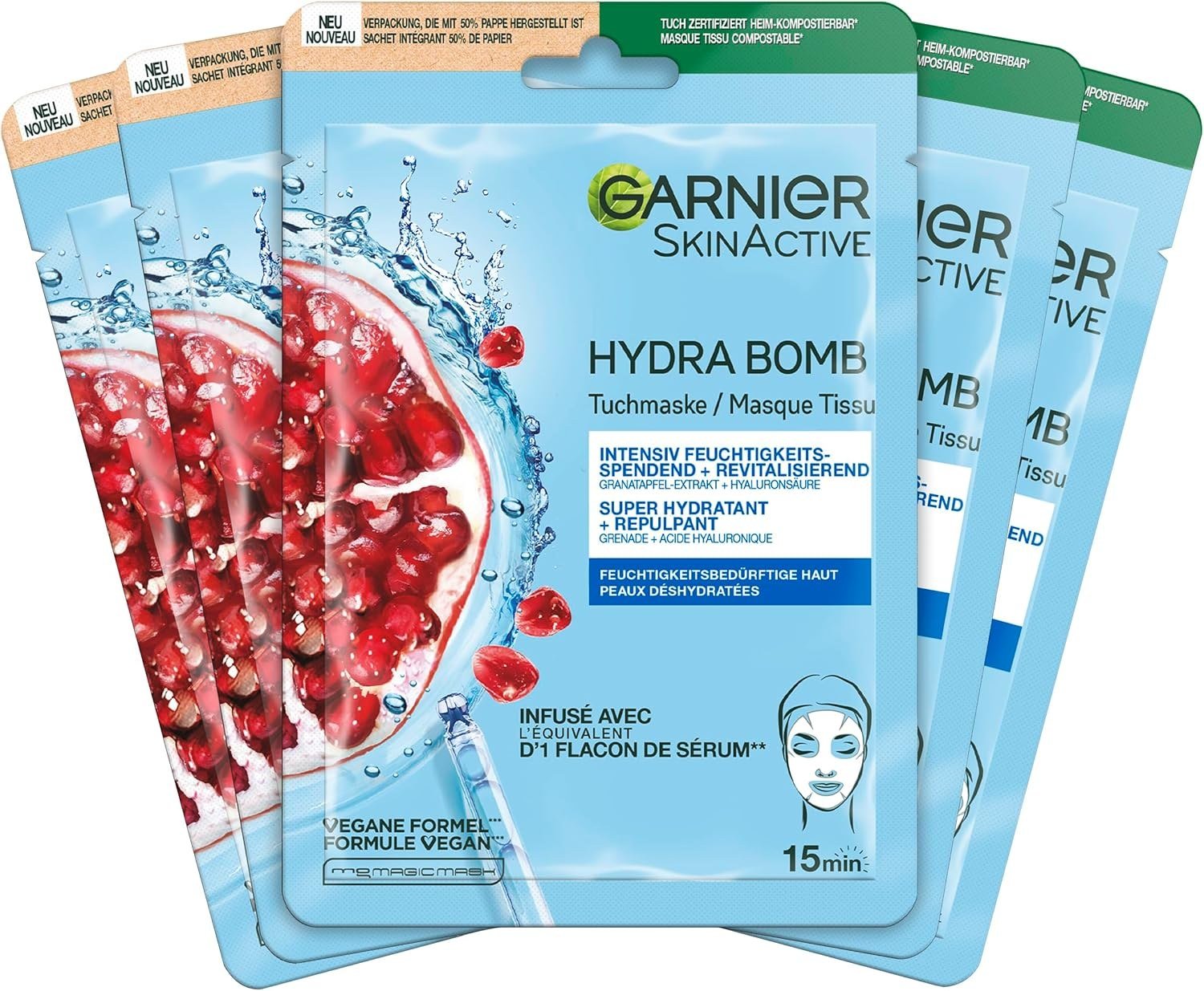 Garnier SkinActive Hydra Bomb Super Moisturising and Replenishing Fabric Face Mask with Pomegranate and Hyaluronic Acid