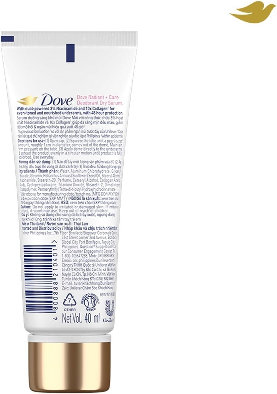 Dove Radiant + Care Deodorant Dry Serum, 3% Niacinamide, 10X Vegan Collagen, 48 Hour Protection 45ml thumbnail