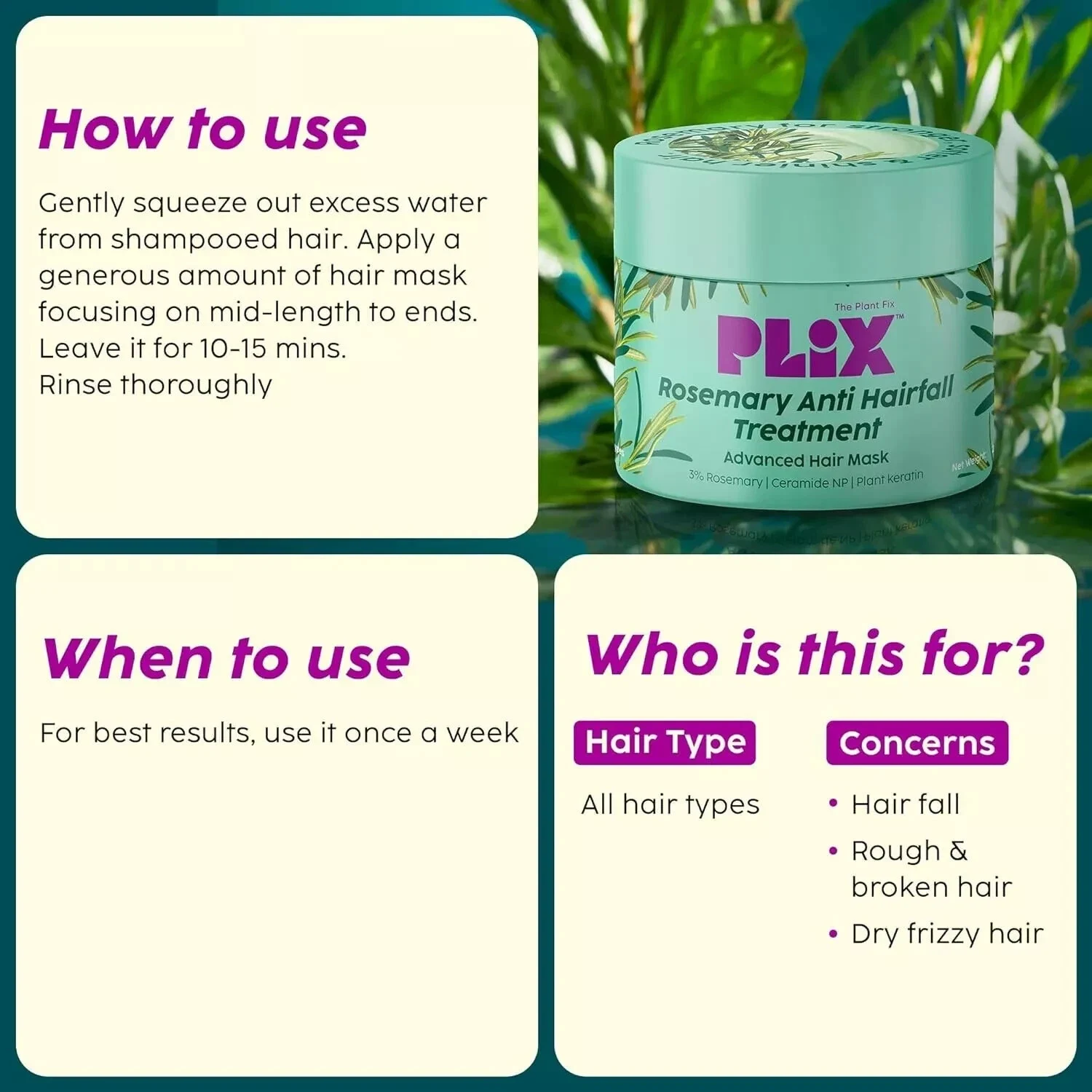 Plix Rosemary Anti-Hair Fall Treatment Advanced Hair Mask For Hairs 200ml thumbnail