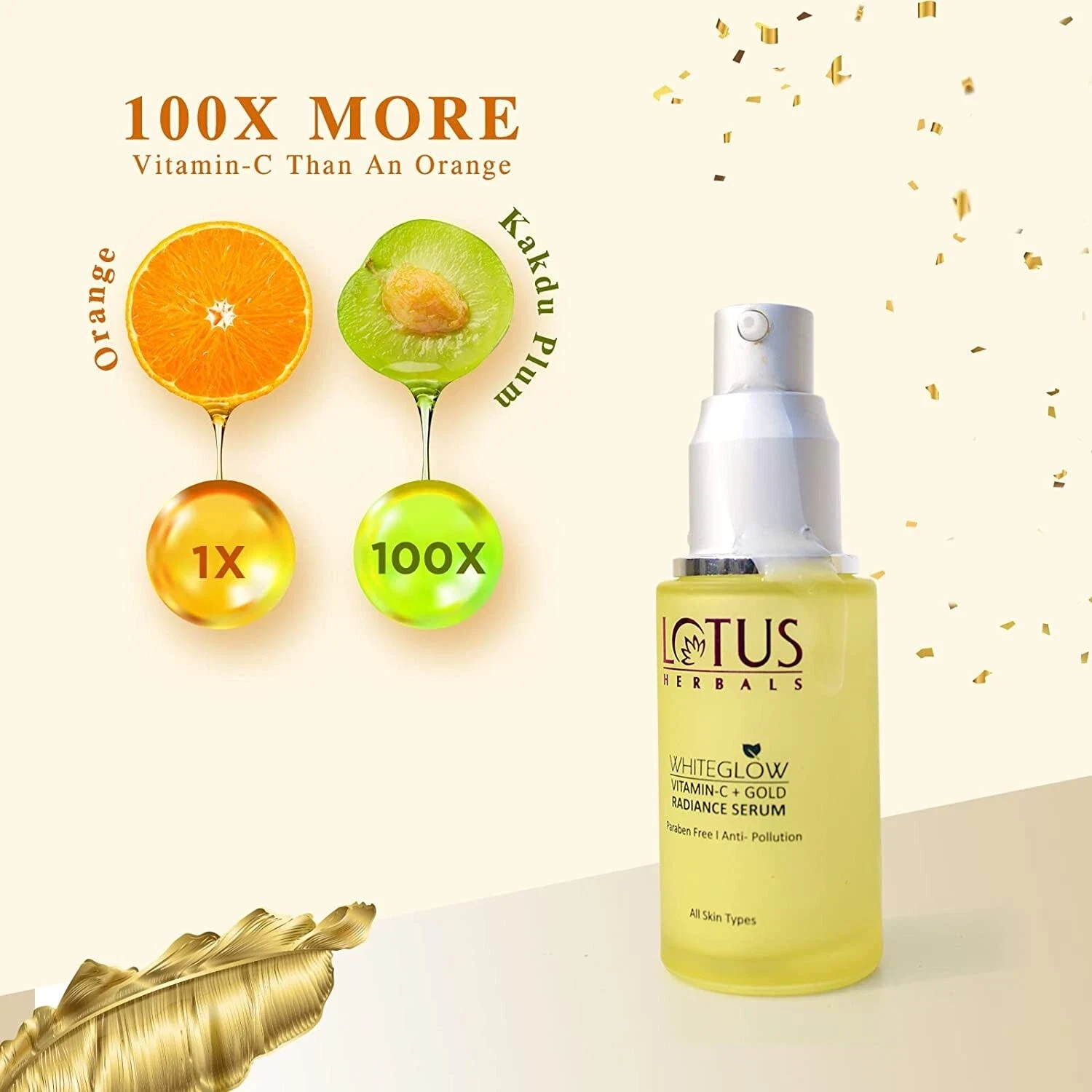 Lotus Herbals WhiteGlow Vitamin C and Gold Radiance Face Serum 30ml, yellow thumbnail