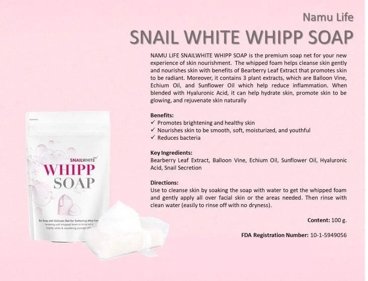 Snail Whipp Soap Intensive Whitening x10 Body White Soap For Skin 120 g thumbnail