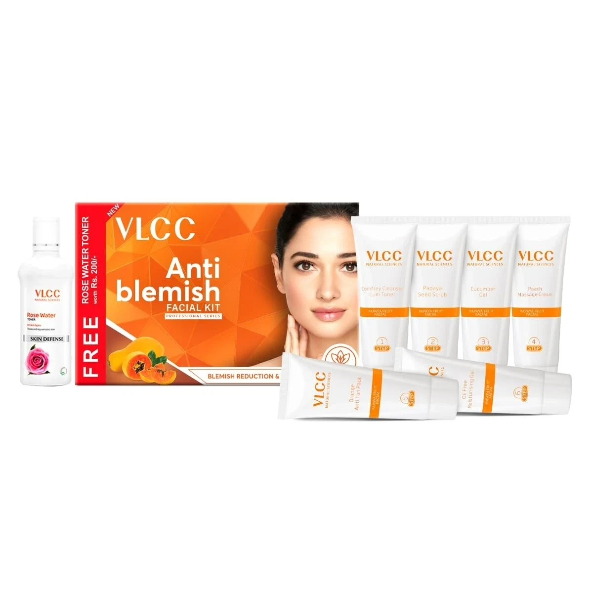 VLCC Papaya Fruit Facial Kit + FREE Rose Water Toner, 300 gm ( Salon Series ) thumbnail