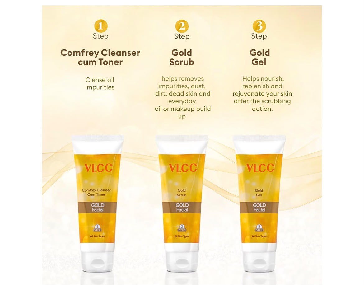 VLCC Gold Facial Kit + Free Rose Water Toner Cream 300gm ( Salon Series ) thumbnail