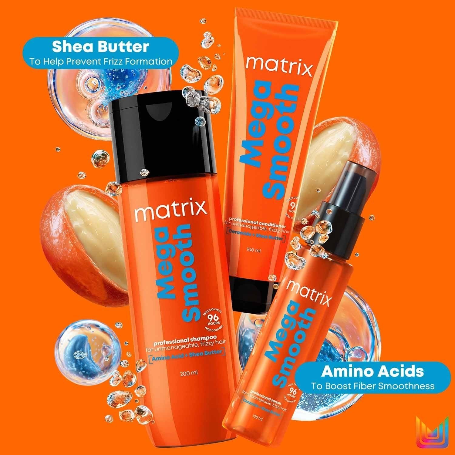 MATRIX Mega Smooth Shampoo , Conditioner And Serum With Shea Butter For Hairs thumbnail