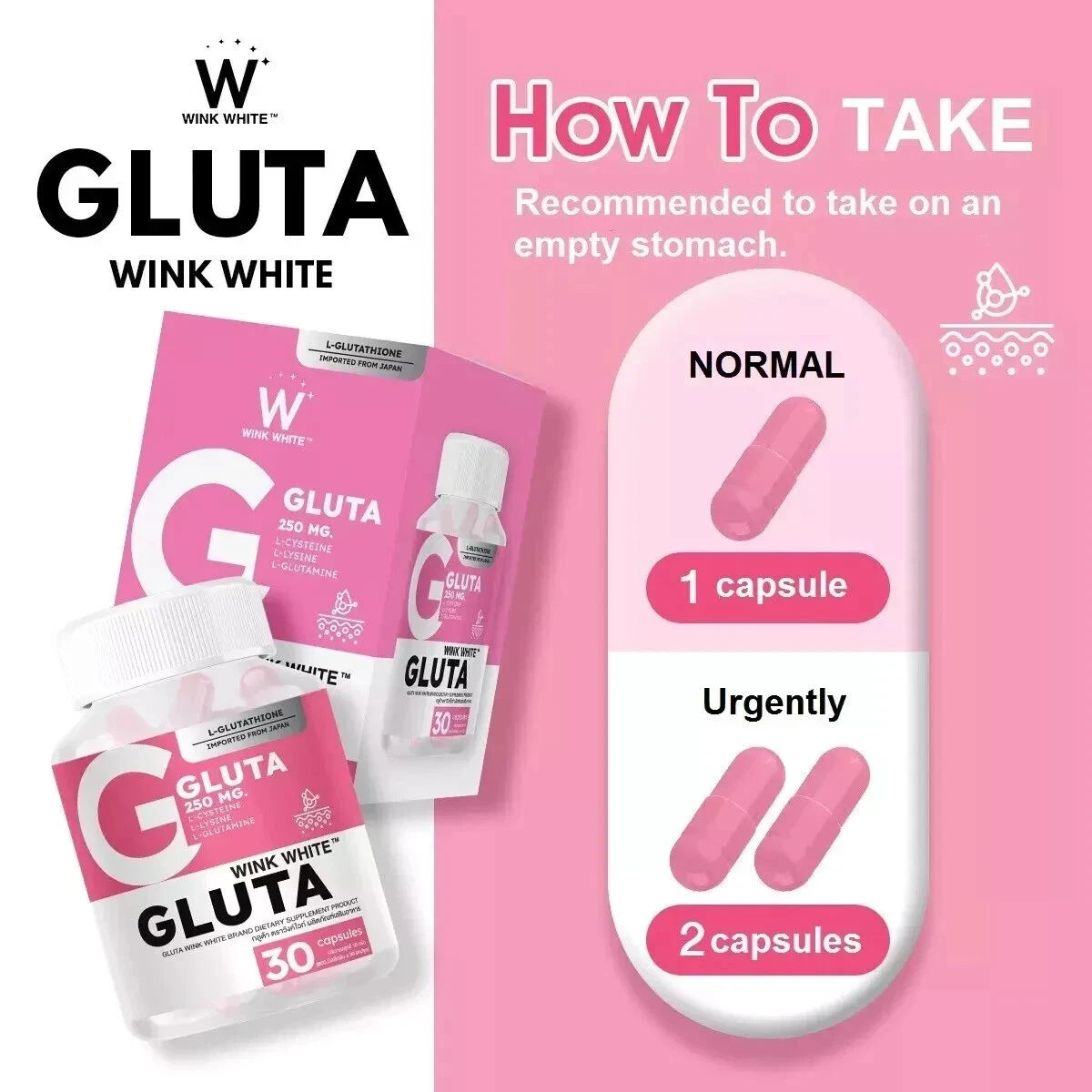 WINK WHITE Gluta Whitening Skin Care Supplement For Youthful glow Skin 30 Caps thumbnail