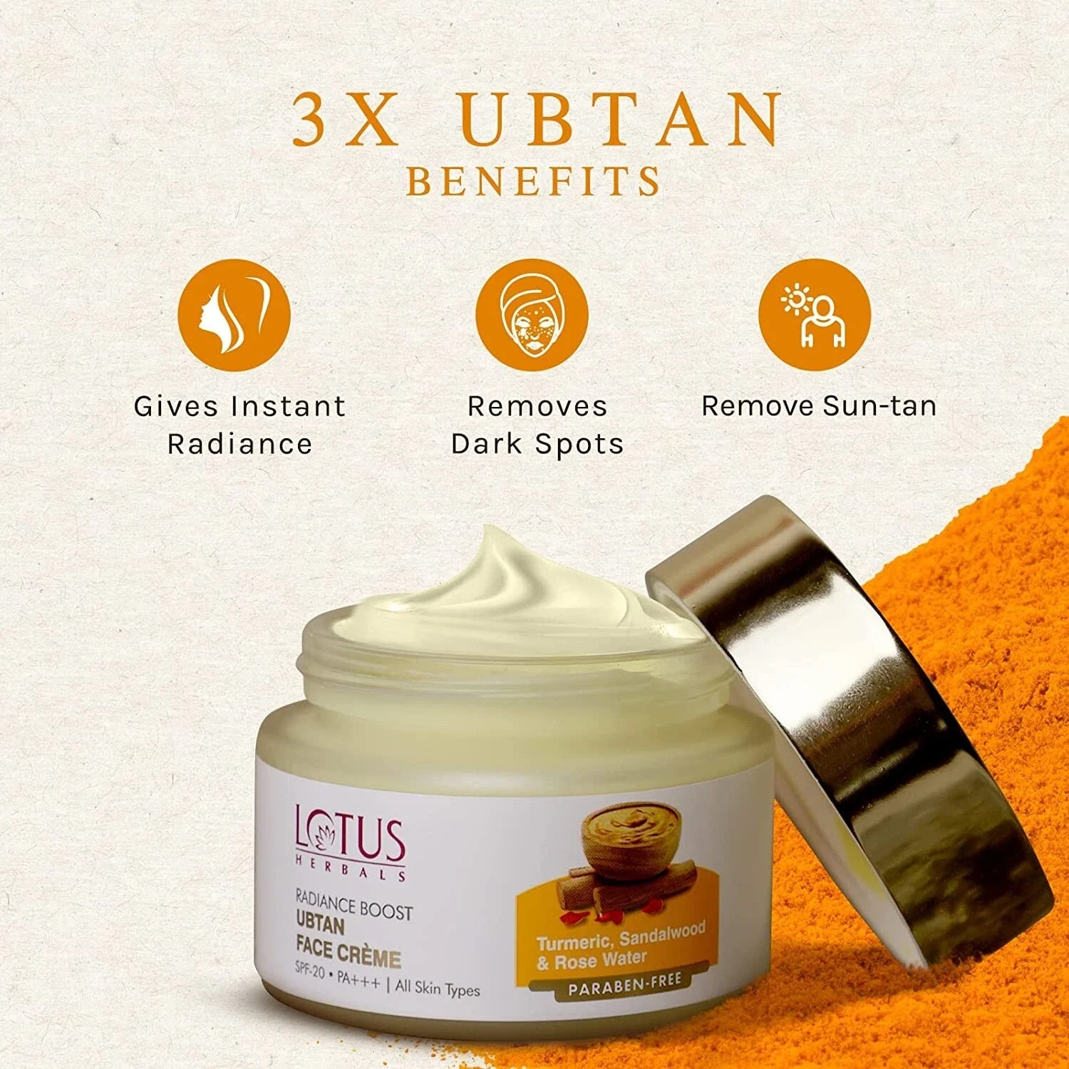 Lotus Herbals Radiance Boost Ubtan Face Cream SPF 20 Reducing Dark Spots 50g thumbnail