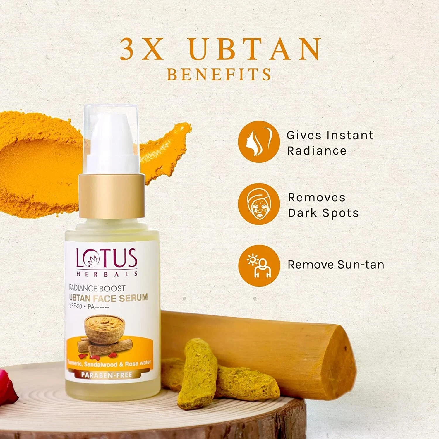 Lotus Herbals Radiance Boost Ubtan Face Serum SPF 20 For Reducing Dark Spot 30ml thumbnail