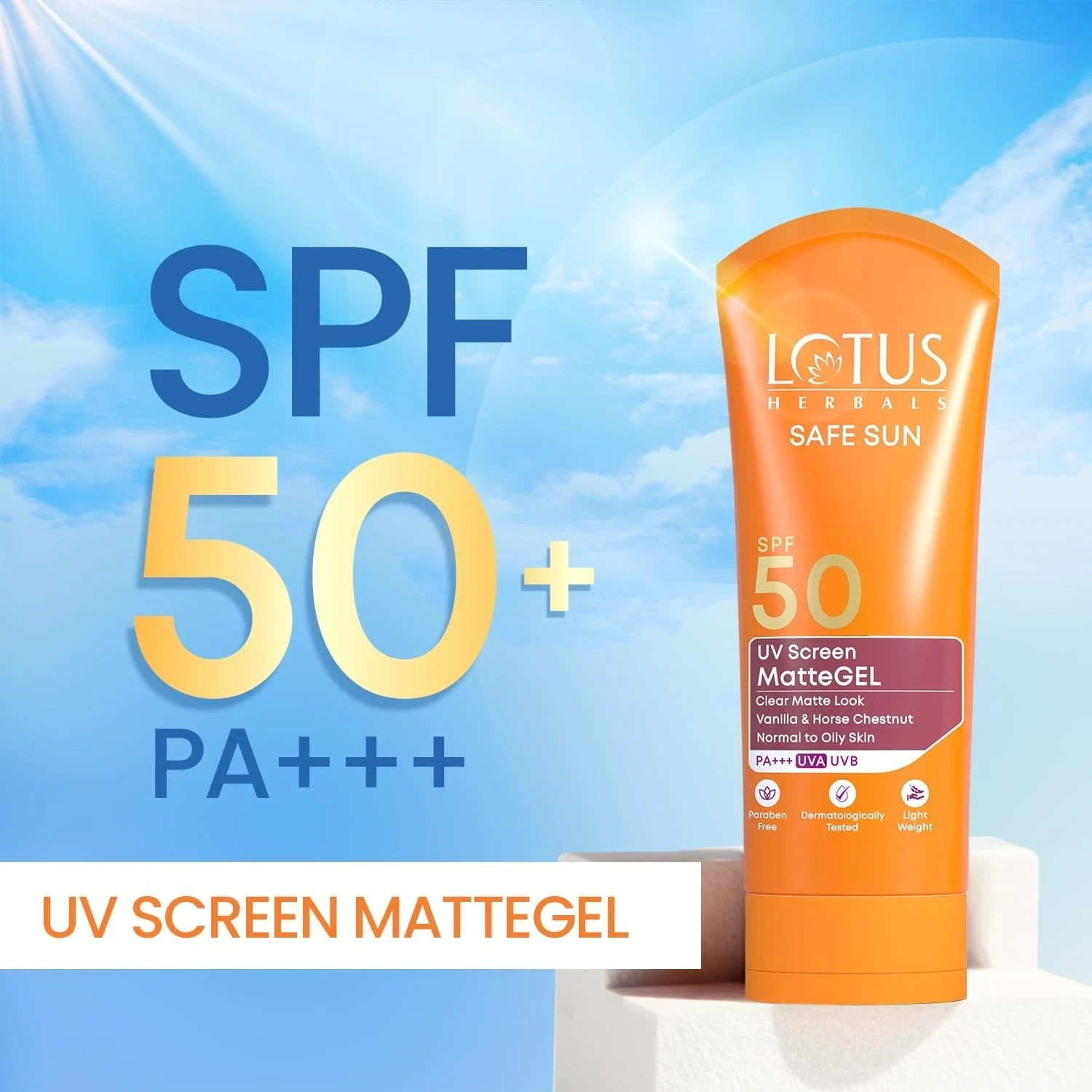 Lotus Safe Sun Invisible Matte Gel Sunscreen SPF 50 PA+++ for Men & Women - 100g thumbnail