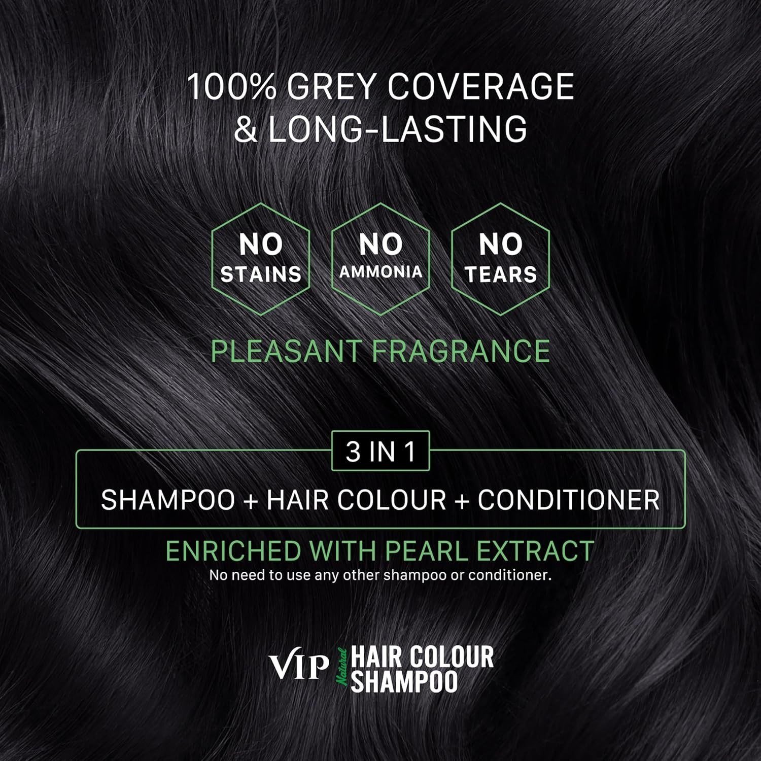 VIP Hair Colour Shampoo For Black Hair With 100% Grey Hair Coverage 180ml thumbnail