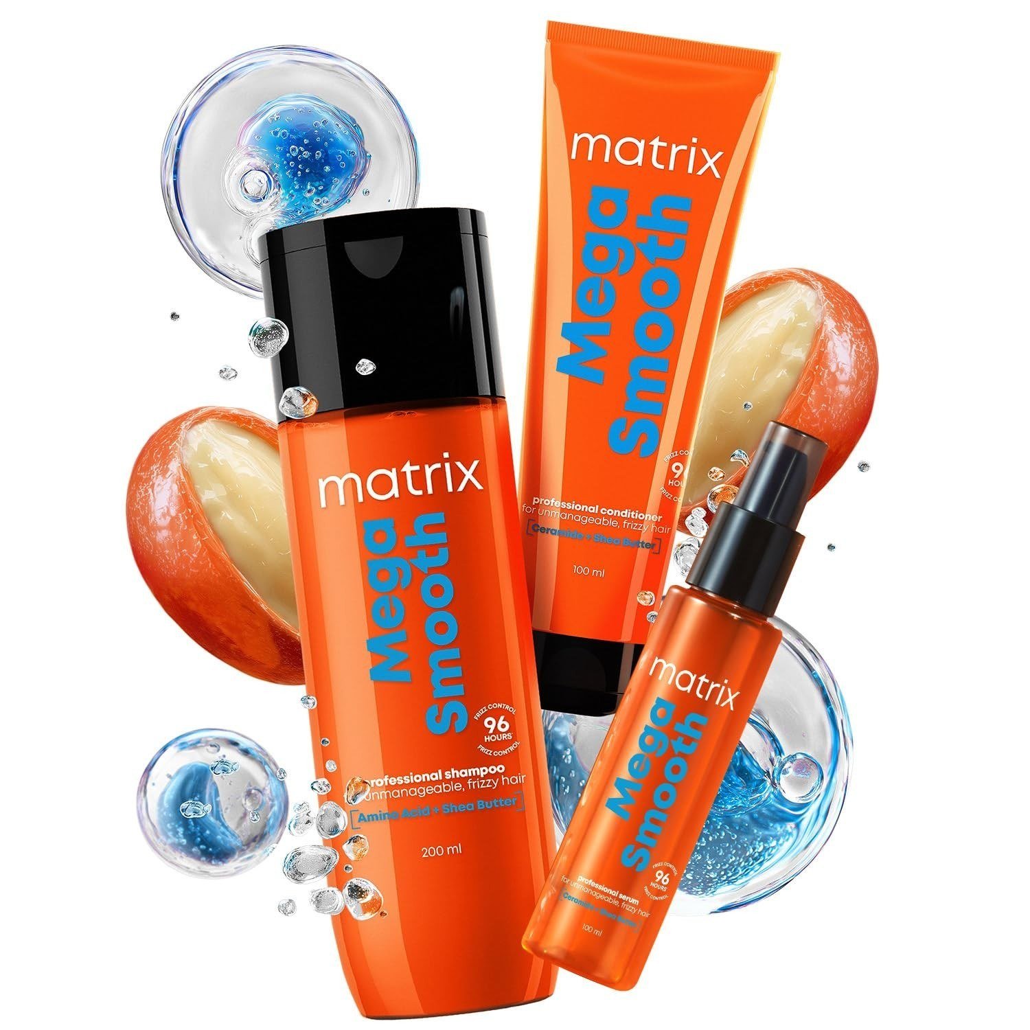 MATRIX Mega Smooth Shampoo , Conditioner And Serum With Shea Butter For Hairs