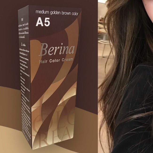 Berina Hair Color Cream A5 Hair Color Medium Golden Brown for Women & Men 60ML thumbnail