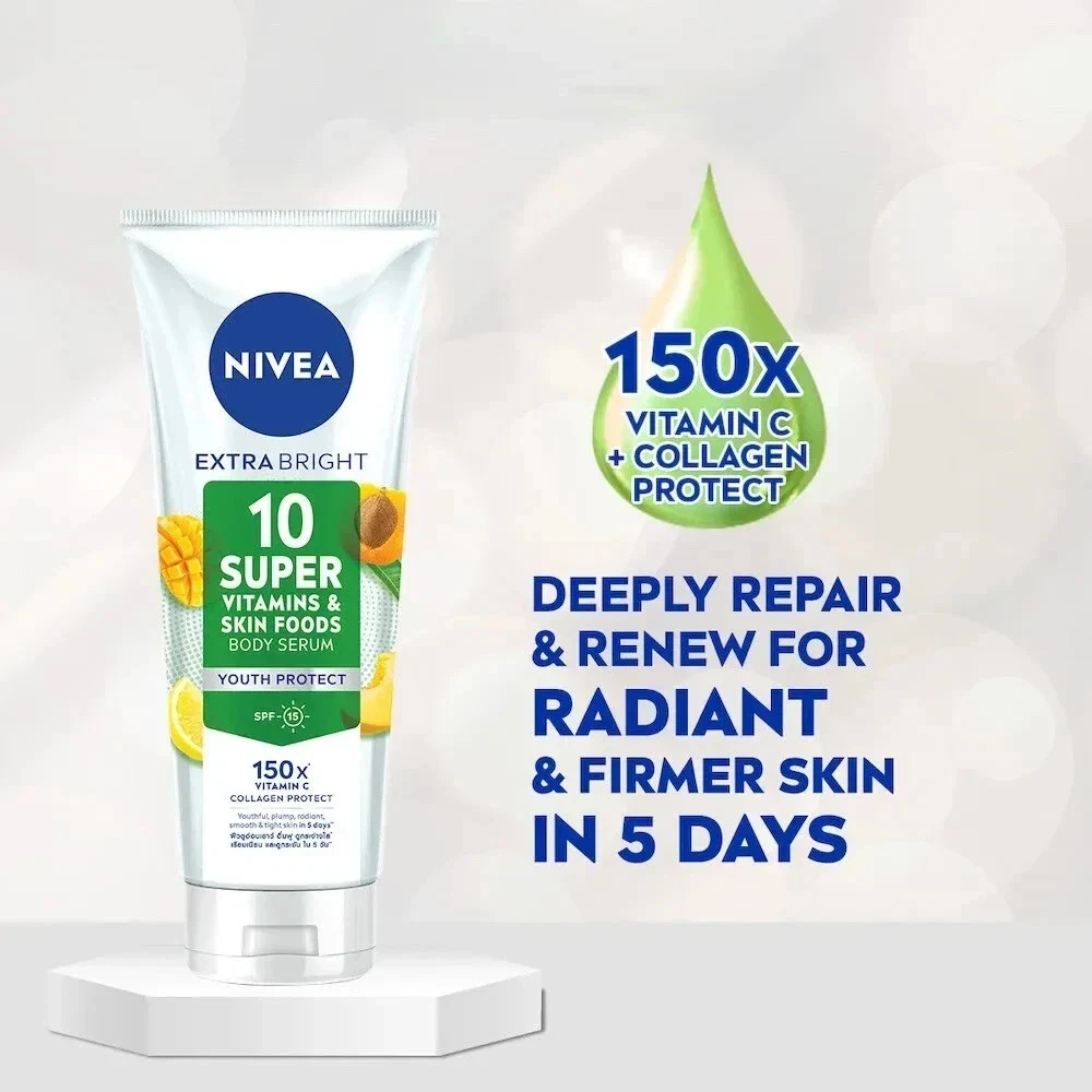 NIVEA Extra Bright 10 Super Vitamins Skin Foods Body Serum Youth Protect 320ml thumbnail