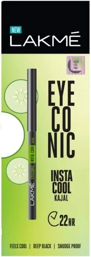 Lakme Eyeconic Insta Cool Kajal, Black, Cooling Kohl Liner with Cucumber 0.35 g