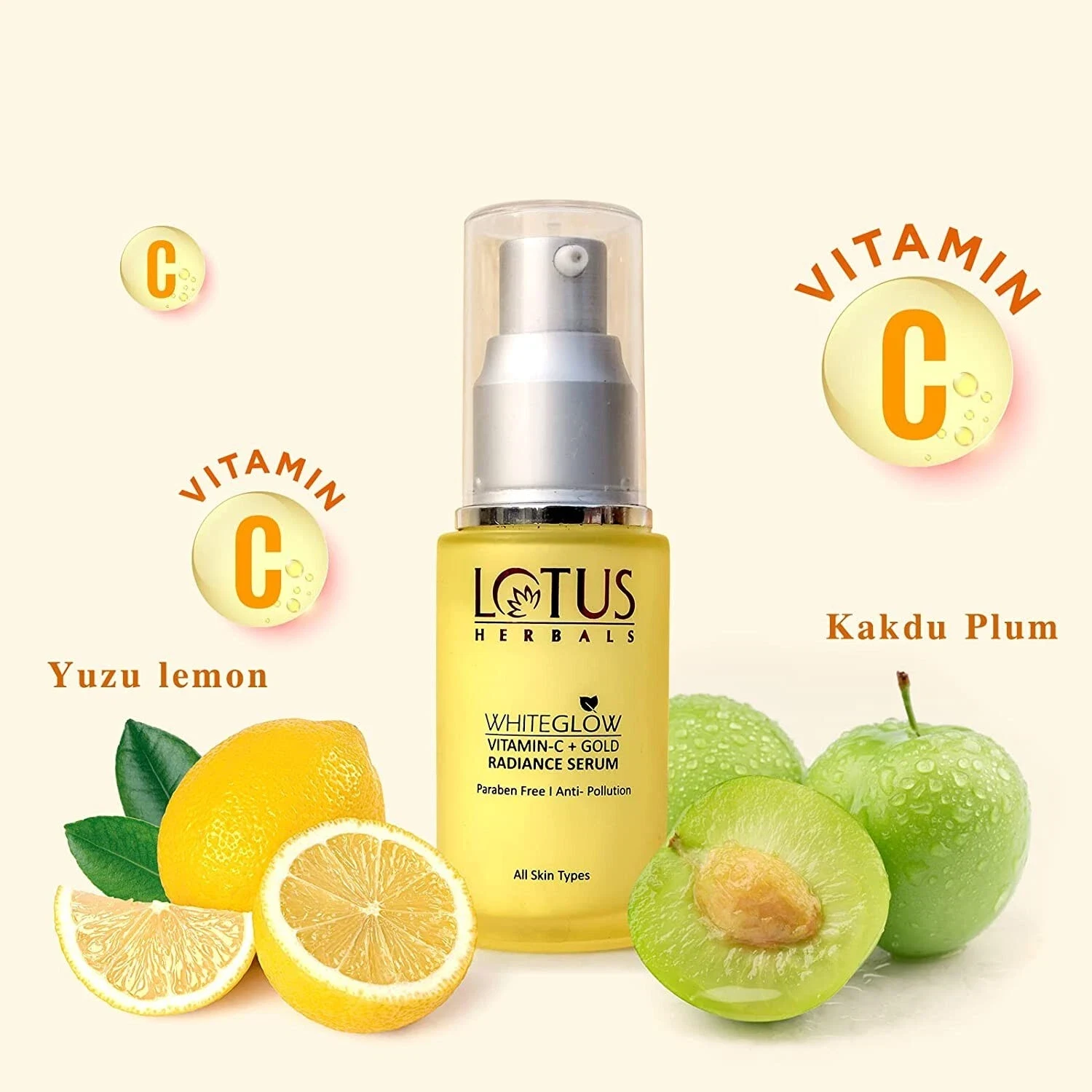 Lotus Herbals WhiteGlow Vitamin C and Gold Radiance Face Serum 30ml, yellow thumbnail