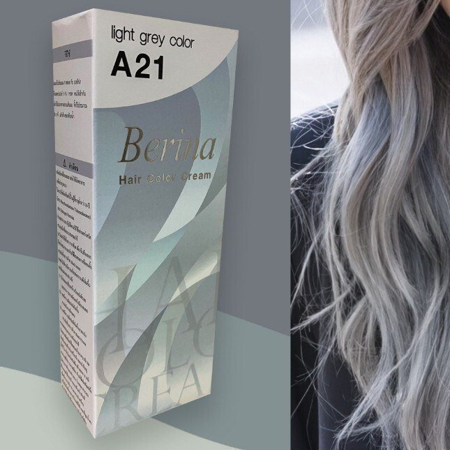 Berina Best Hair Dye Color Cream A21 Light Grey Gray Long Lasting Permanent thumbnail