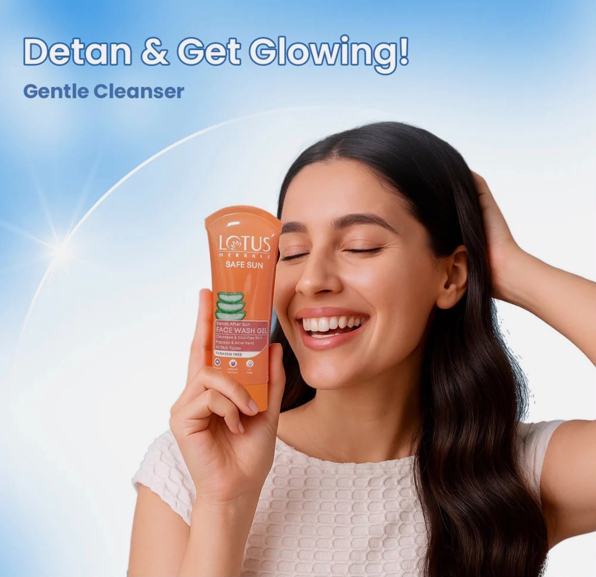 Lotus Herbals Safe Sun DeTAN After-Sun Face Wash Gel With Papaya Aloe Vera 100g thumbnail
