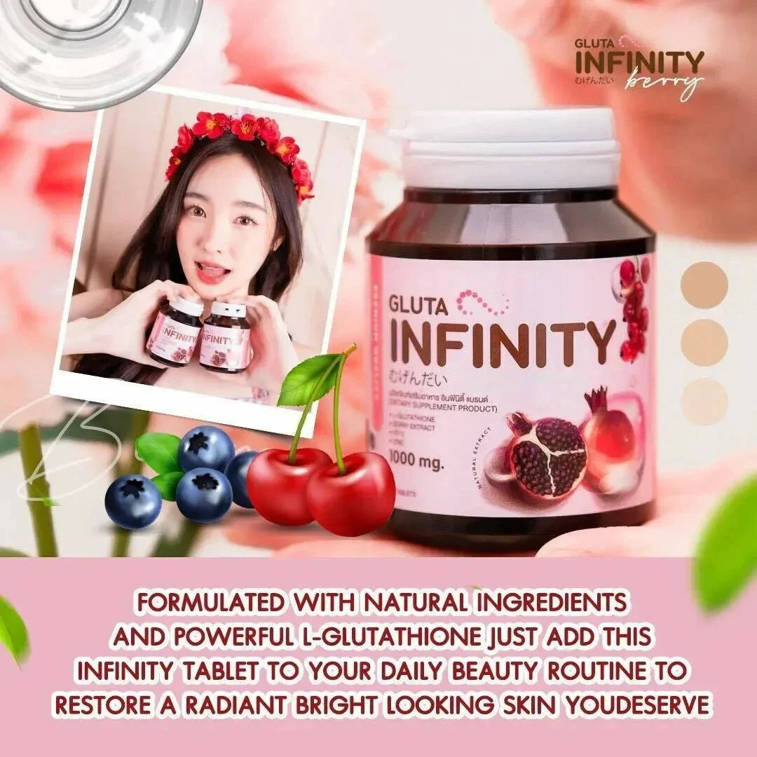 Gluta Infinity 1000mg Glutathione Rich Skin Whitening Vitamin C Zinc 30 Tablets thumbnail