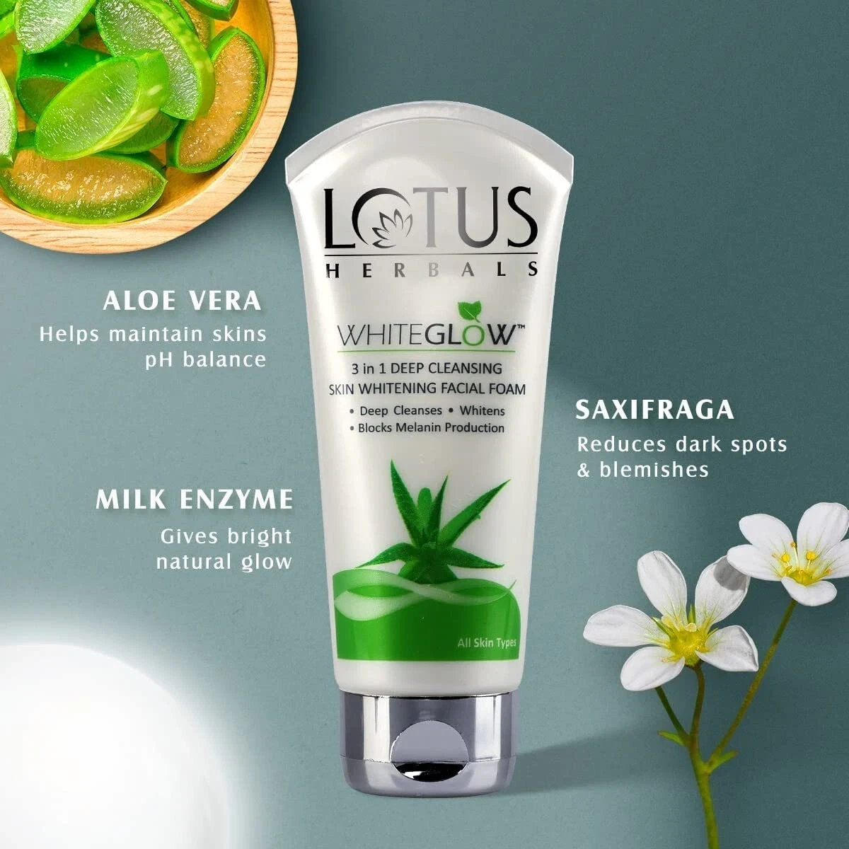 Lotus Herbals Whiteglow 3-in-1 Deep Cleansing Skin Whitening Facial Foam 100g thumbnail