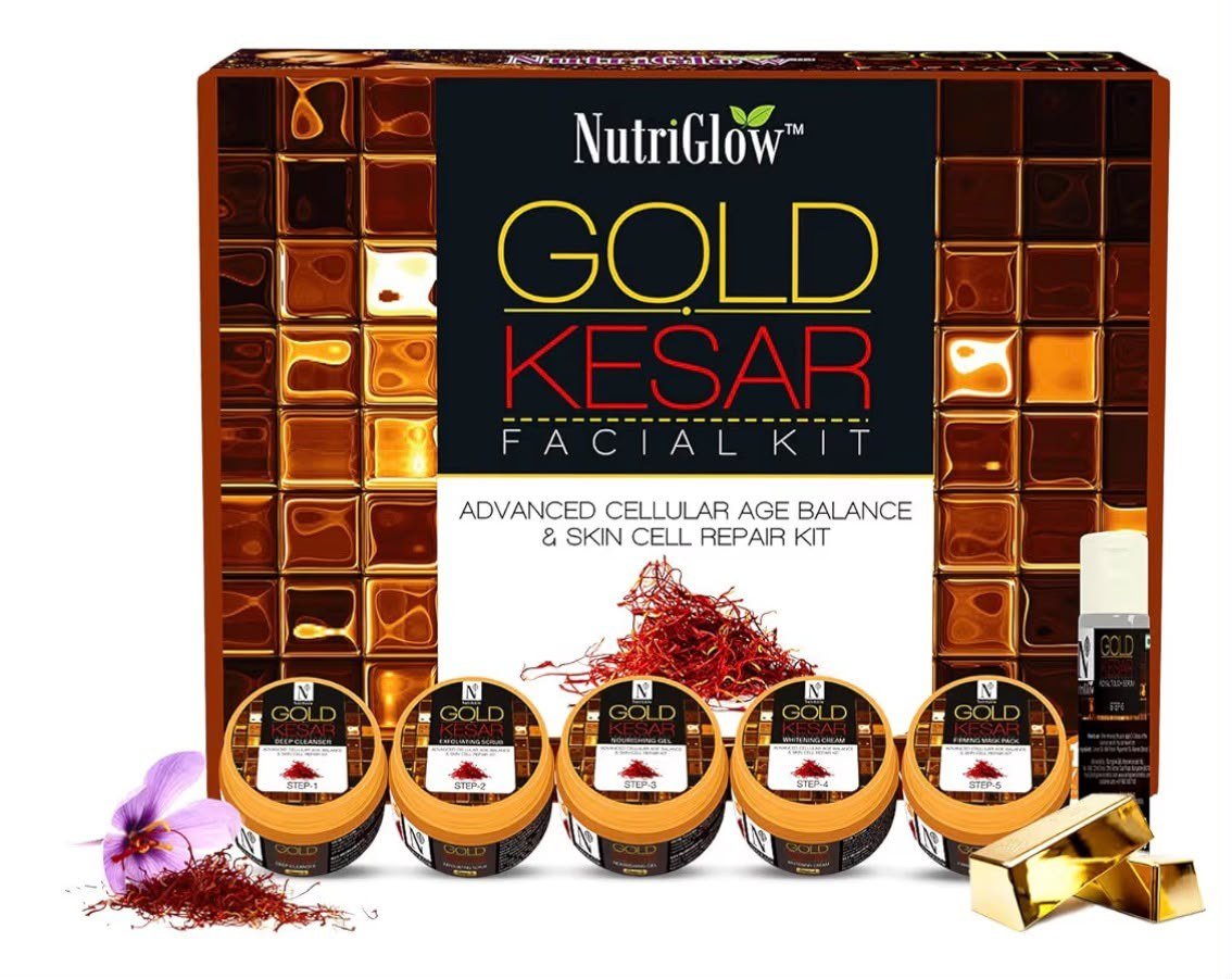 NutriGlow Gold Kesar Facial Kit 6-Pieces Skin Care Set with Deep Cleanser 260gm
