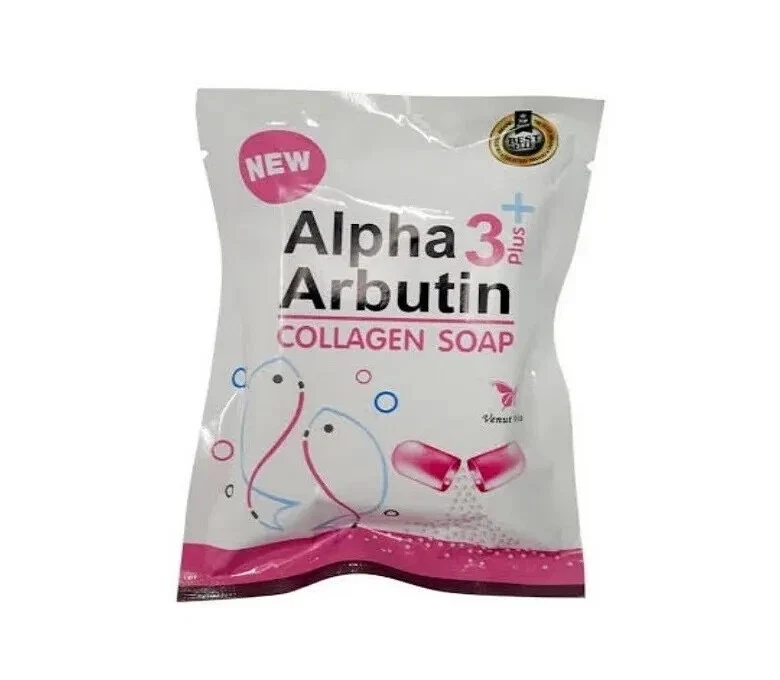 Alpha 3 Plus Arbutin Collagen Whitening Soap Bars Soap Reduce Acne Scars 80g.