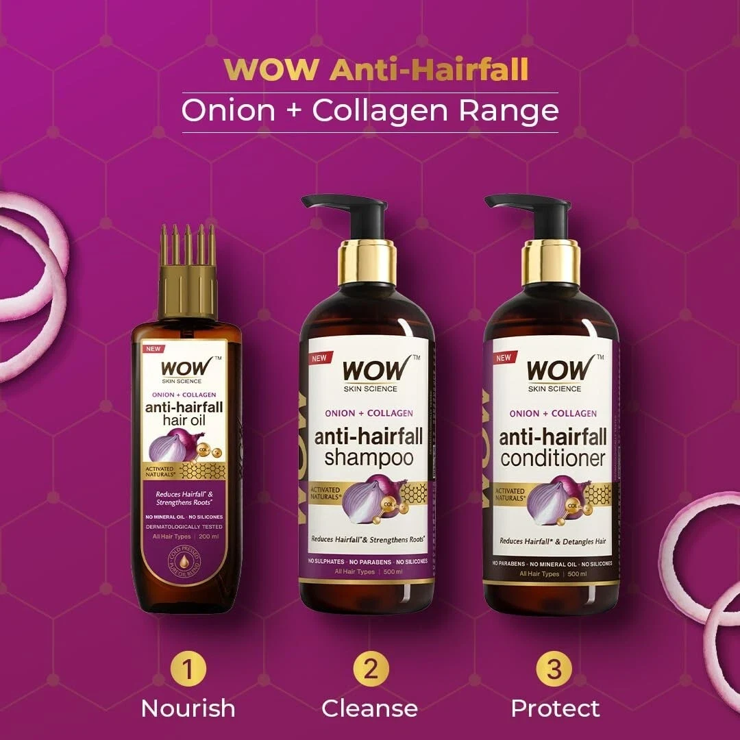 WOW Skin Science Onion & Collagen Anti-Hairfall Shampoo Reduces Hairfall 500ml thumbnail