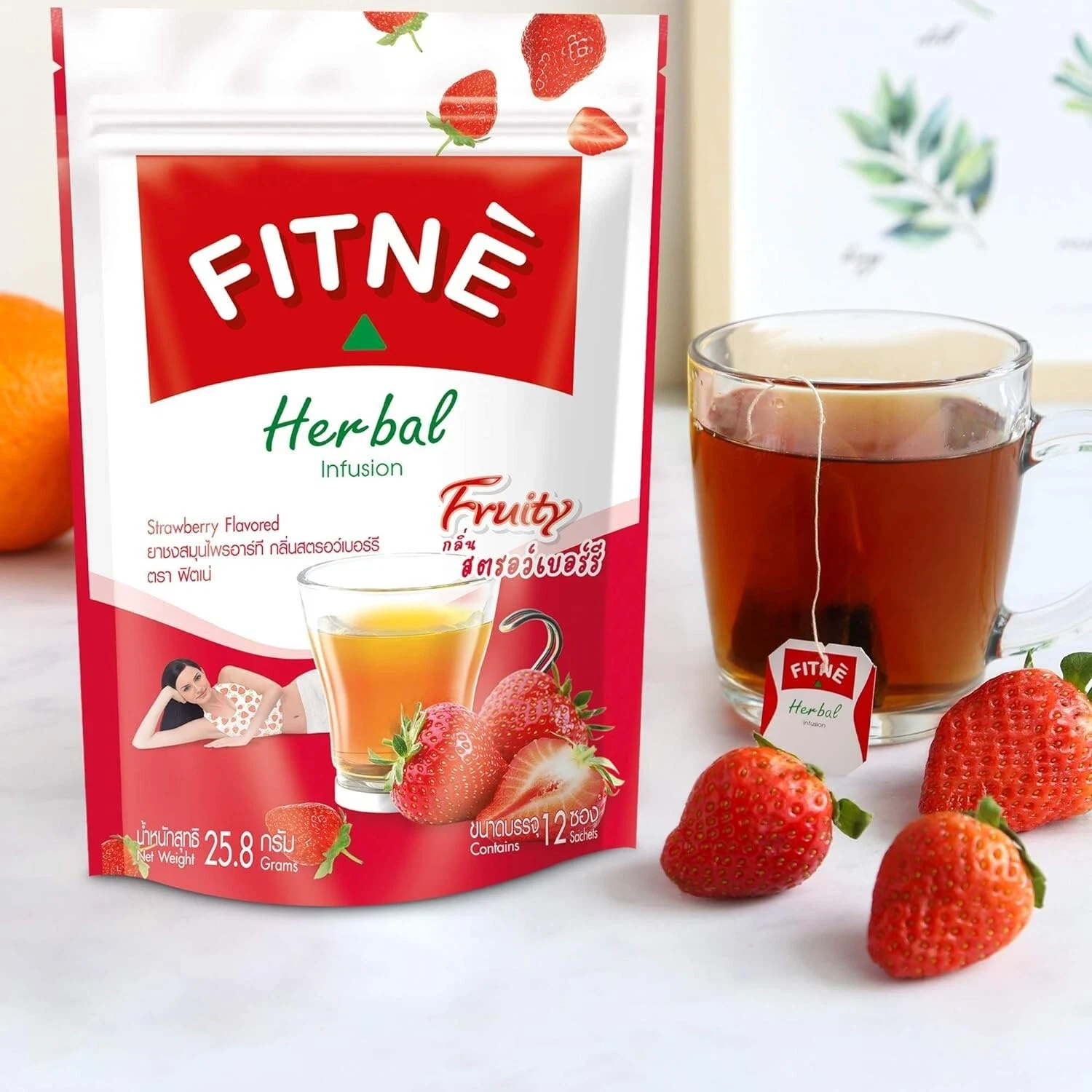 FITNE Strawberry Herbal Tea Fruity 12 Tea Bags unique natural herbs