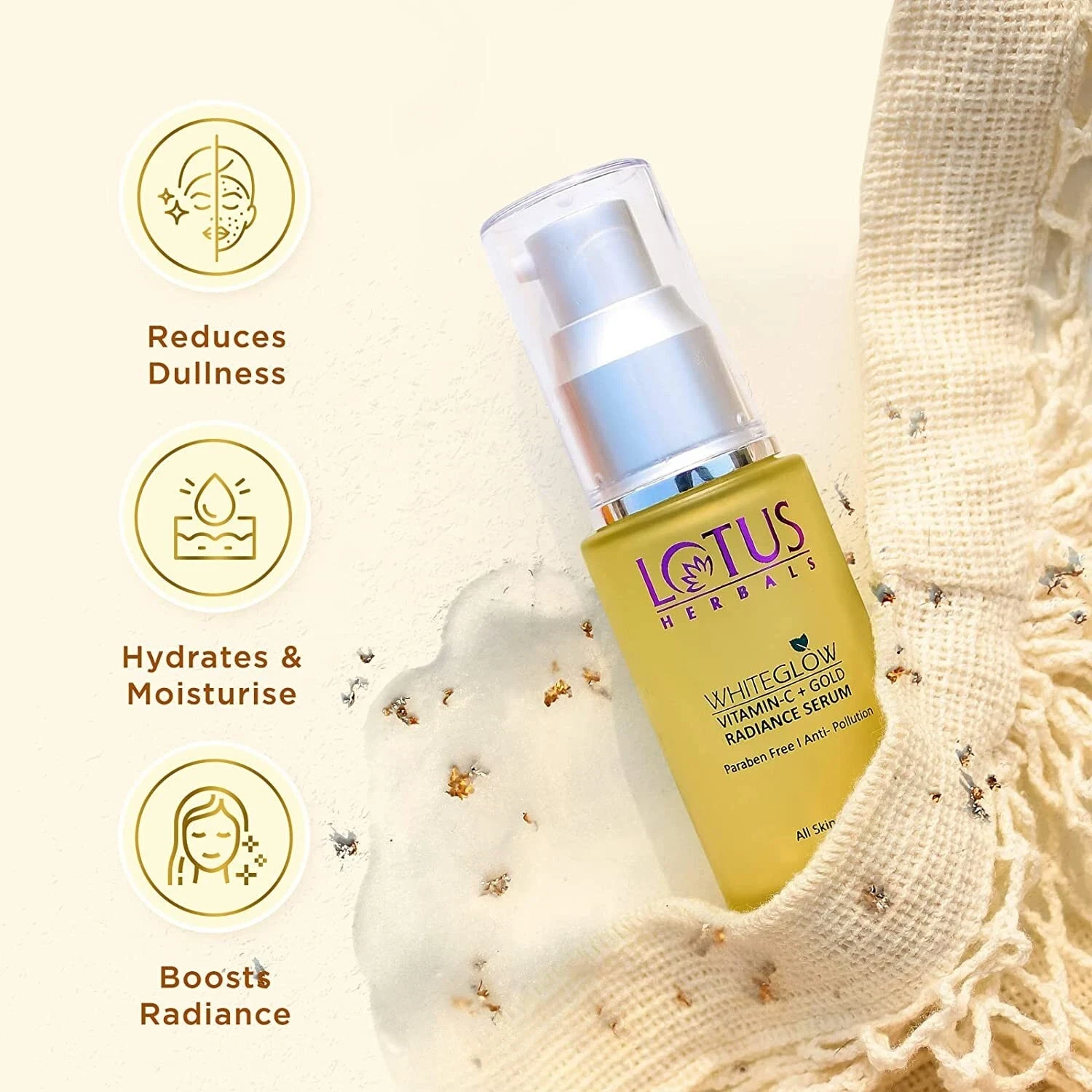 Lotus Herbals WhiteGlow Vitamin C and Gold Radiance Face Serum 30ml, yellow thumbnail