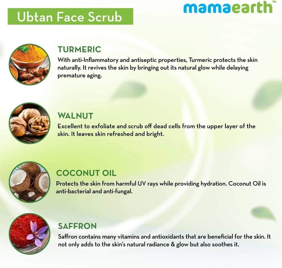 Mamaearth Ubtan Face Scrub for Tan Removal with Turmeric & Walnut 100g thumbnail