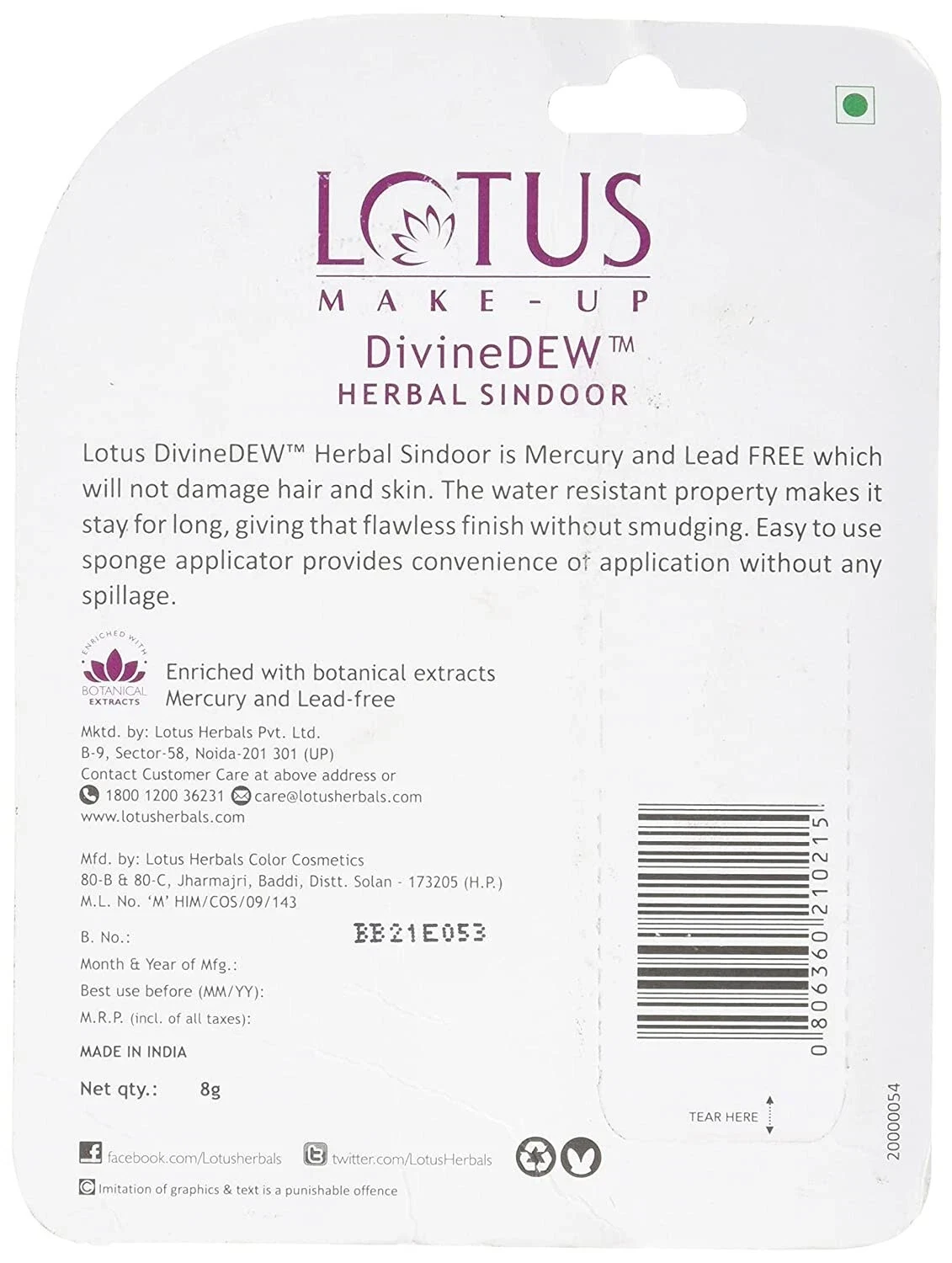 Lotus Herbals Divine Dew Herbal Sindoor | 21 Love Drop | 8g, Red thumbnail