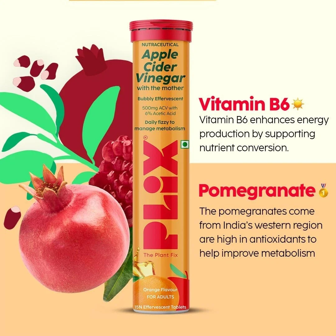 Plix Apple Cider Vinegar Tablets Supports Metabolism & Appetite Control 15 tabs thumbnail